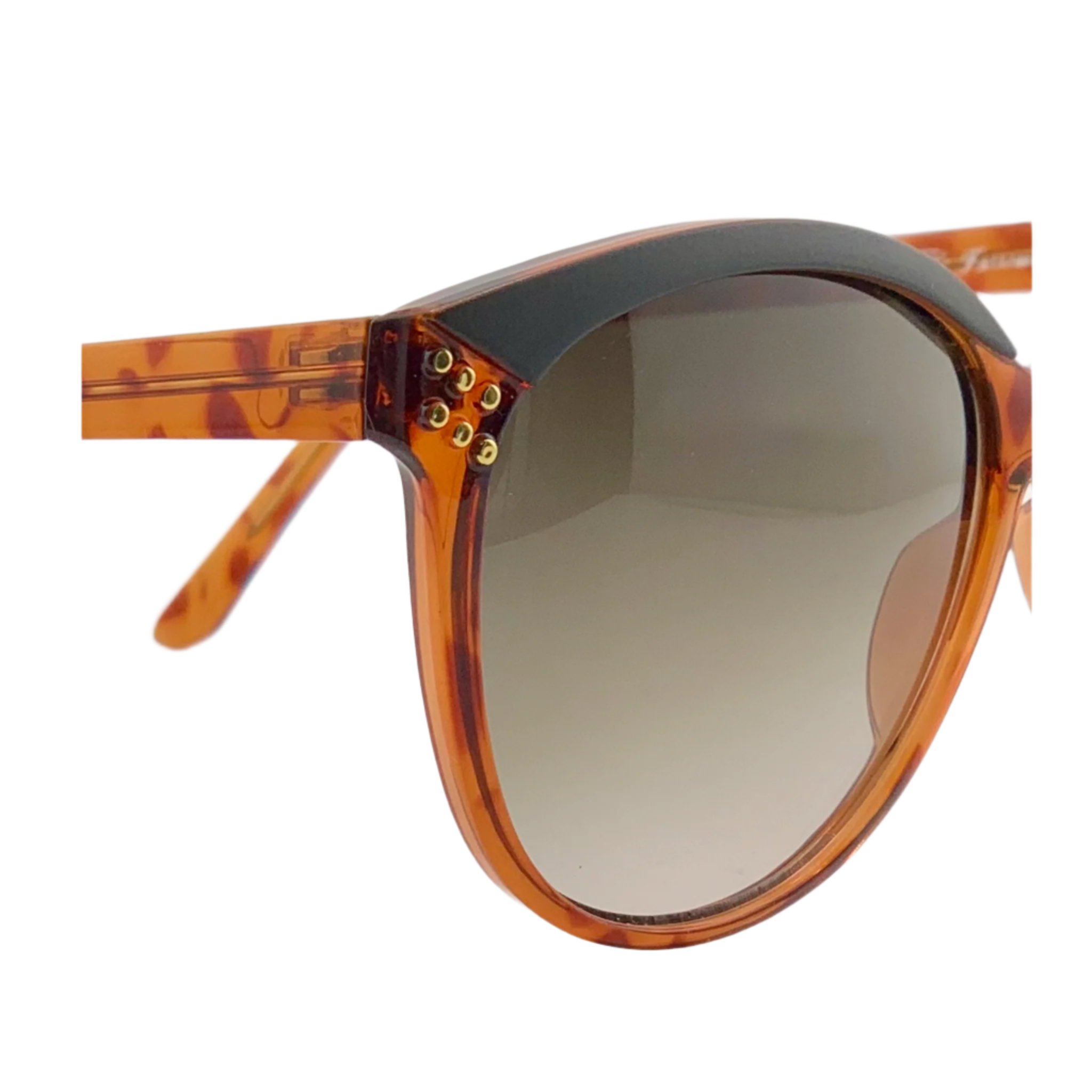 Vintage unisex Linda Farrow Round 363 sunglasses in black/tort frame with brown lenses