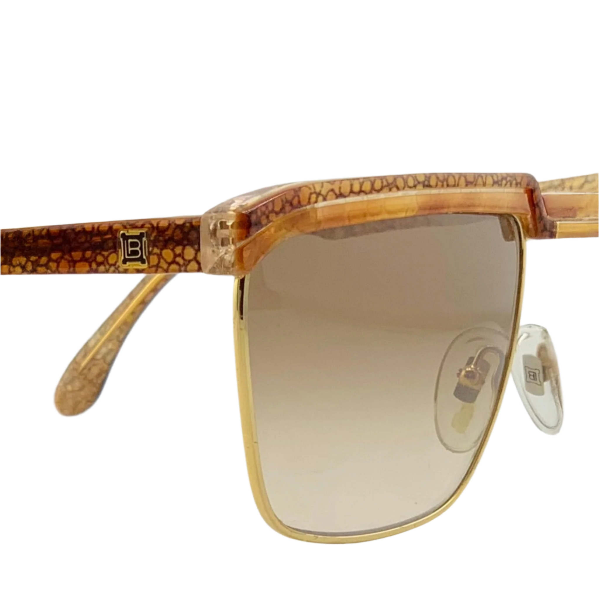 Vintage unisex Laura Biagiotti square sunglasses in brown and gold frame