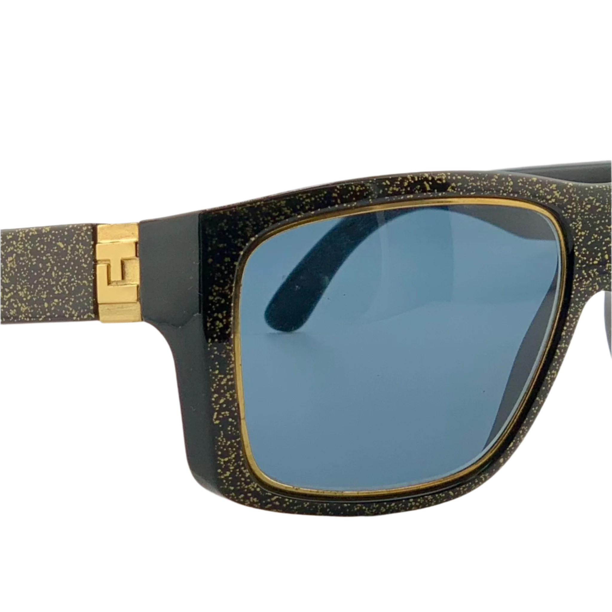 Vintage Ted Lapidus Square TL19 14 sunglasses for men and women, black/gold frame, grey lenses, made in France, never worn, original