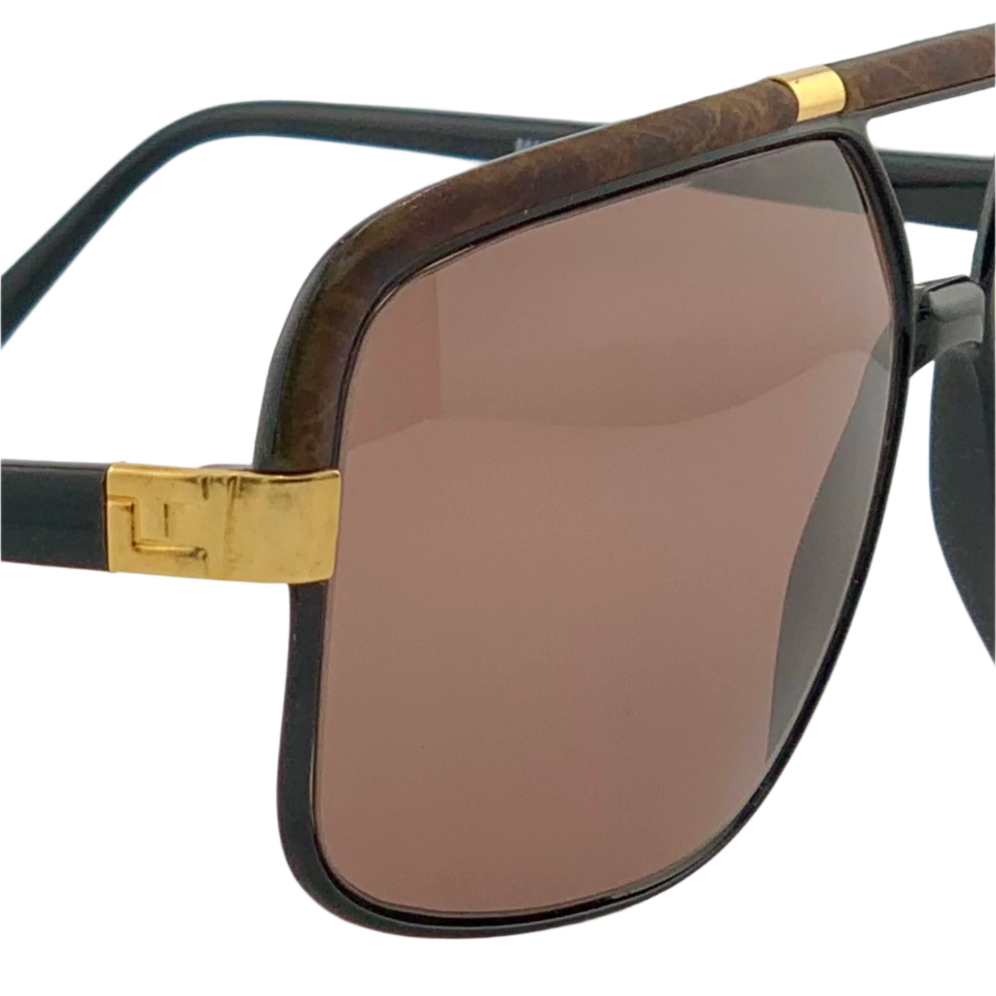 Vintage Ted Lapidus Square TL23 05 sunglasses for men and women in brown and gold frame with brown lenses made in France in superb condition, never before worn or sold, selling an original