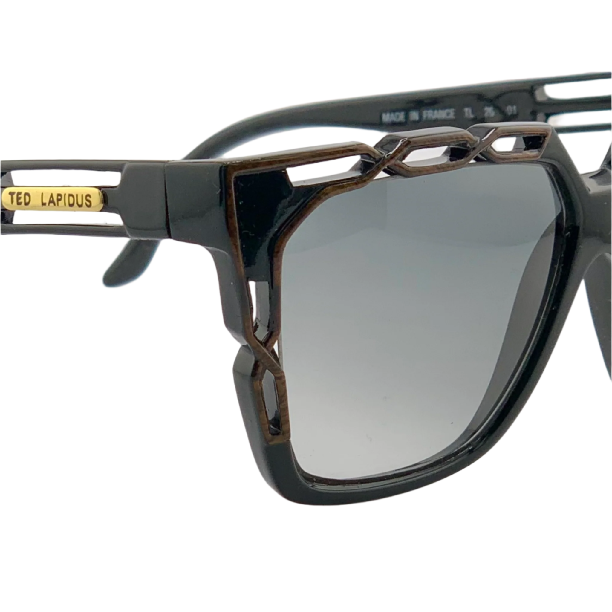 Vintage Ted Lapidus Square TL26 01 sunglasses for men and women, black frame, grey lens, made in France, never worn or sold, authentic original