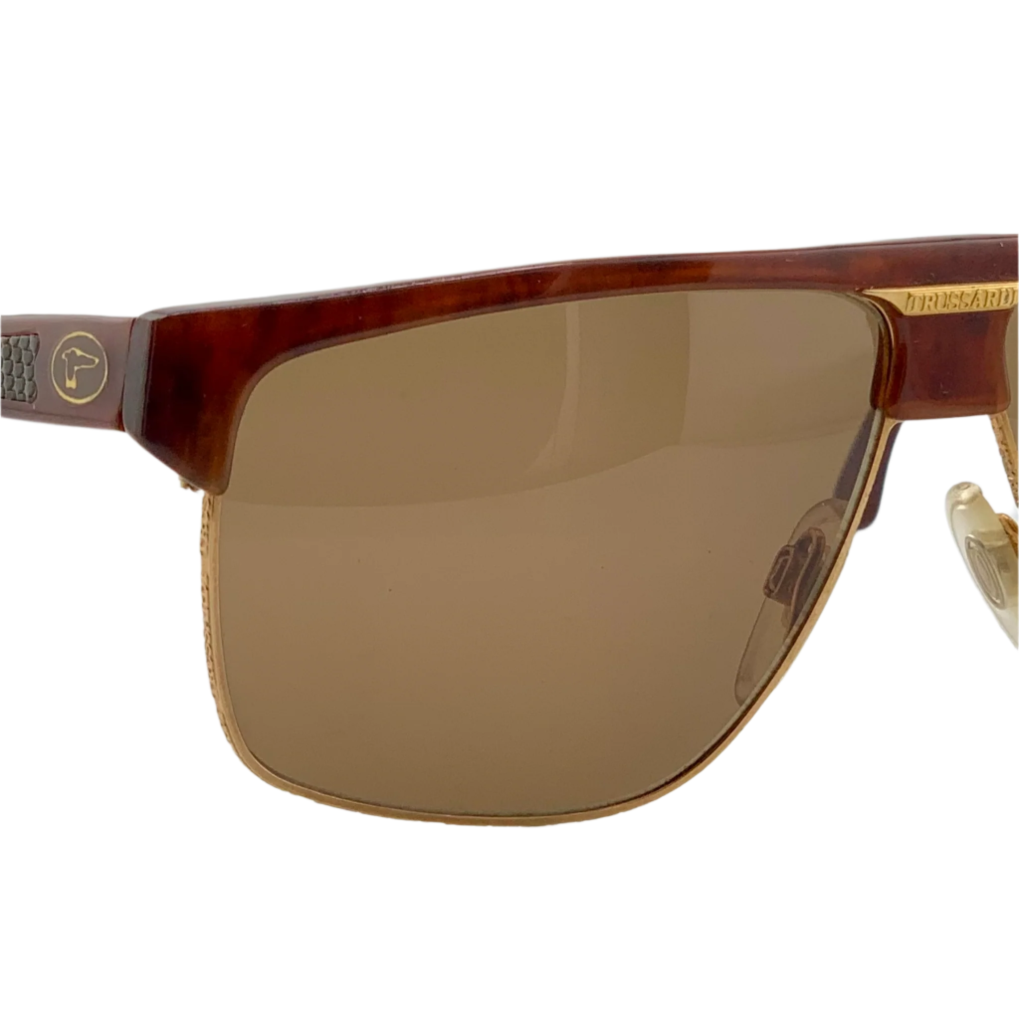 Vintage Trussardi Clubmaster 02094 sunglasses, red/gold frame, brown lens, made in Italy, never worn