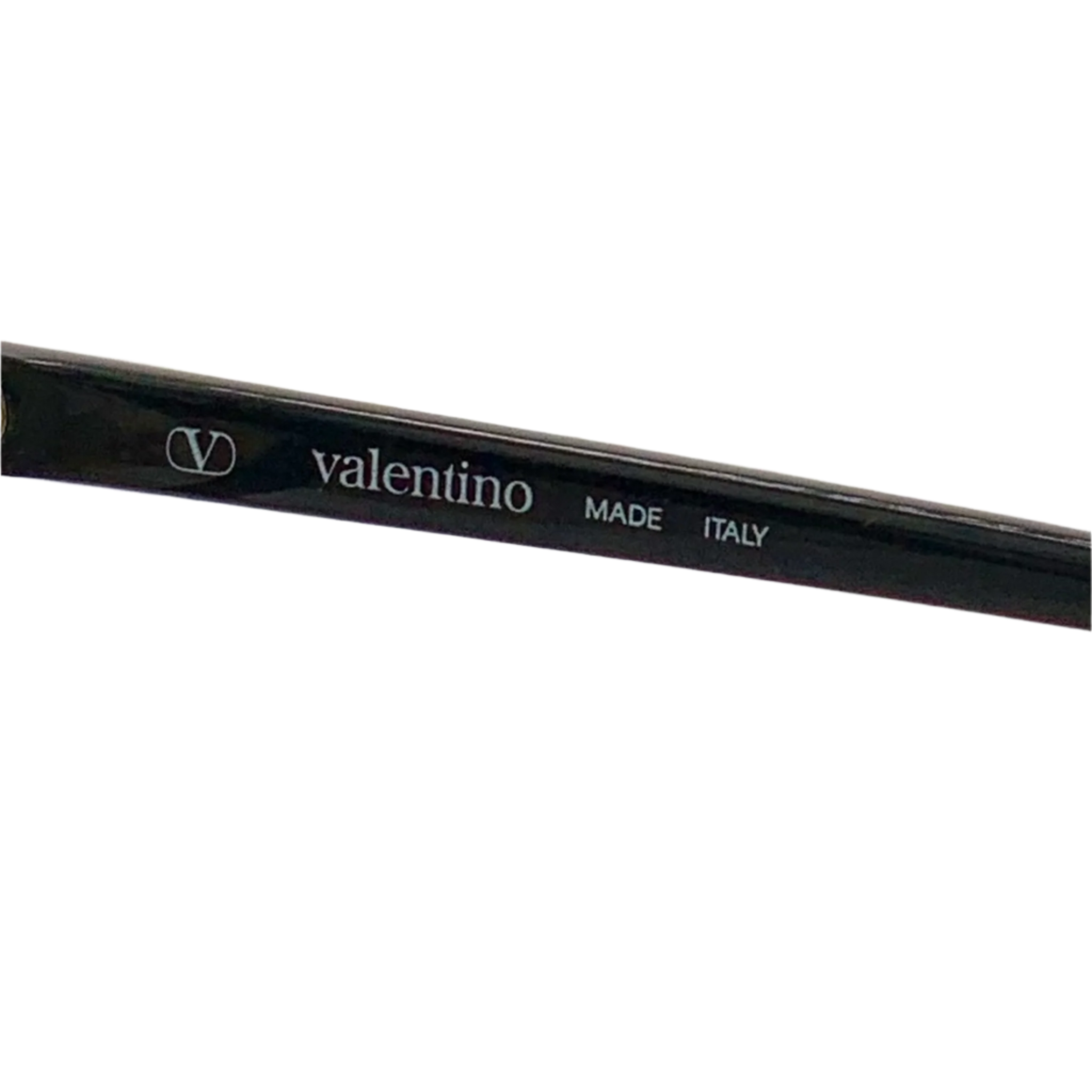 Black oval sunglasses with gold accents and Valentino logo on temples