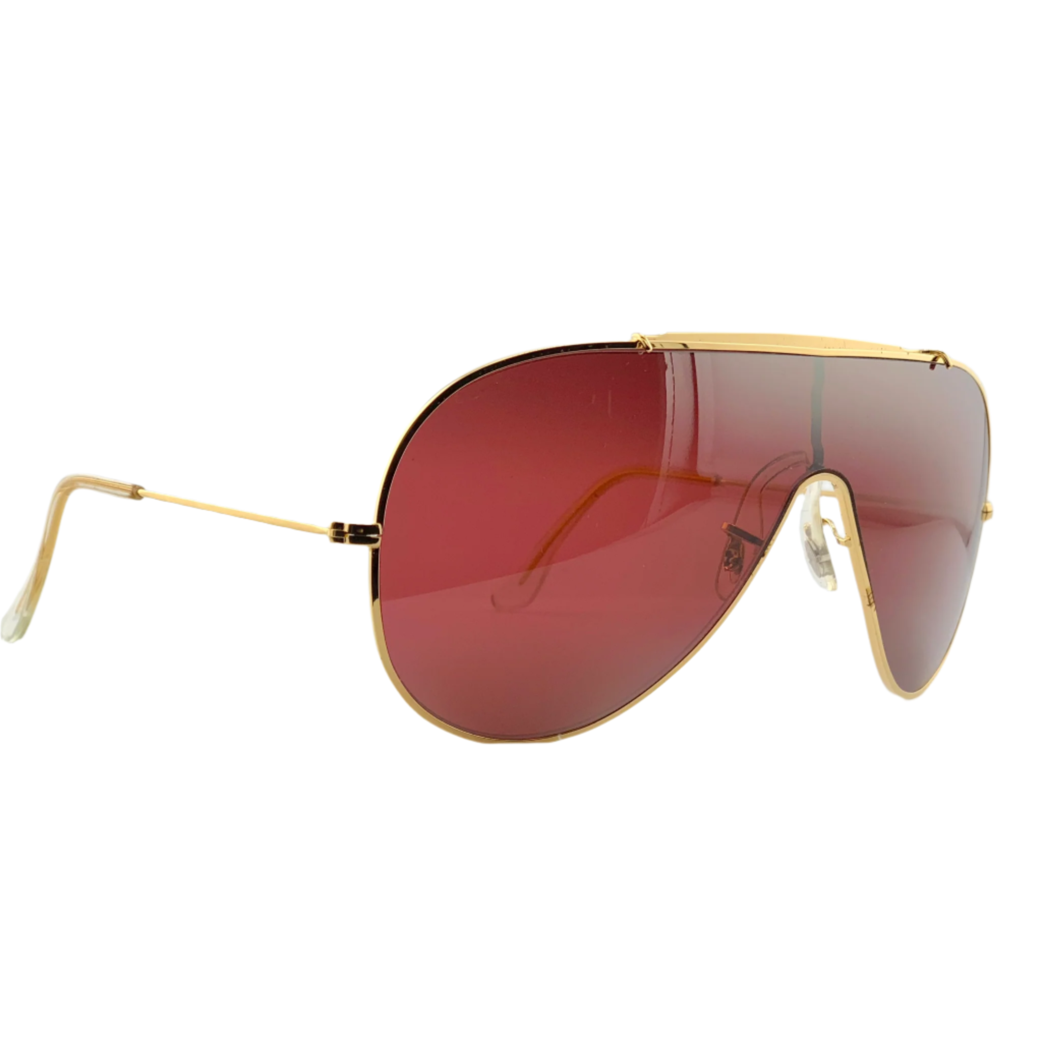 Authentic vintage Wings Visor by Bausch and Lomb sunglasses, suitable for both men and women, featuring a gold frame, pink lenses, and made in Germany, in pristine condition, never before worn or sold