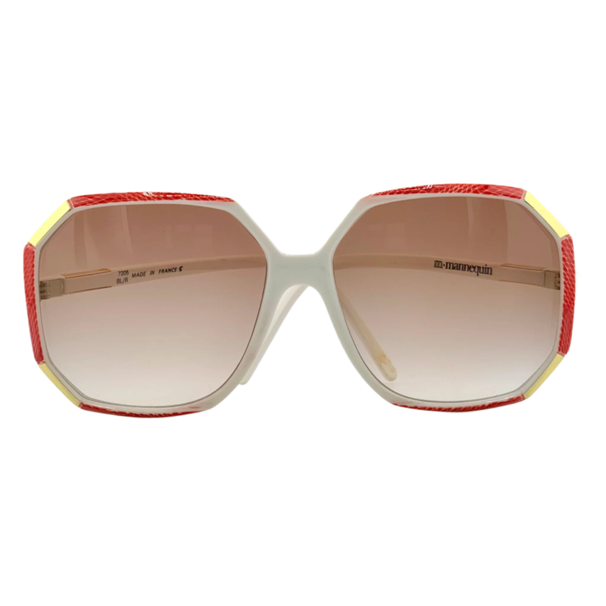 Authentic Mannequin Square 7205 sunglasses for men and women, white/red frame and brown lens