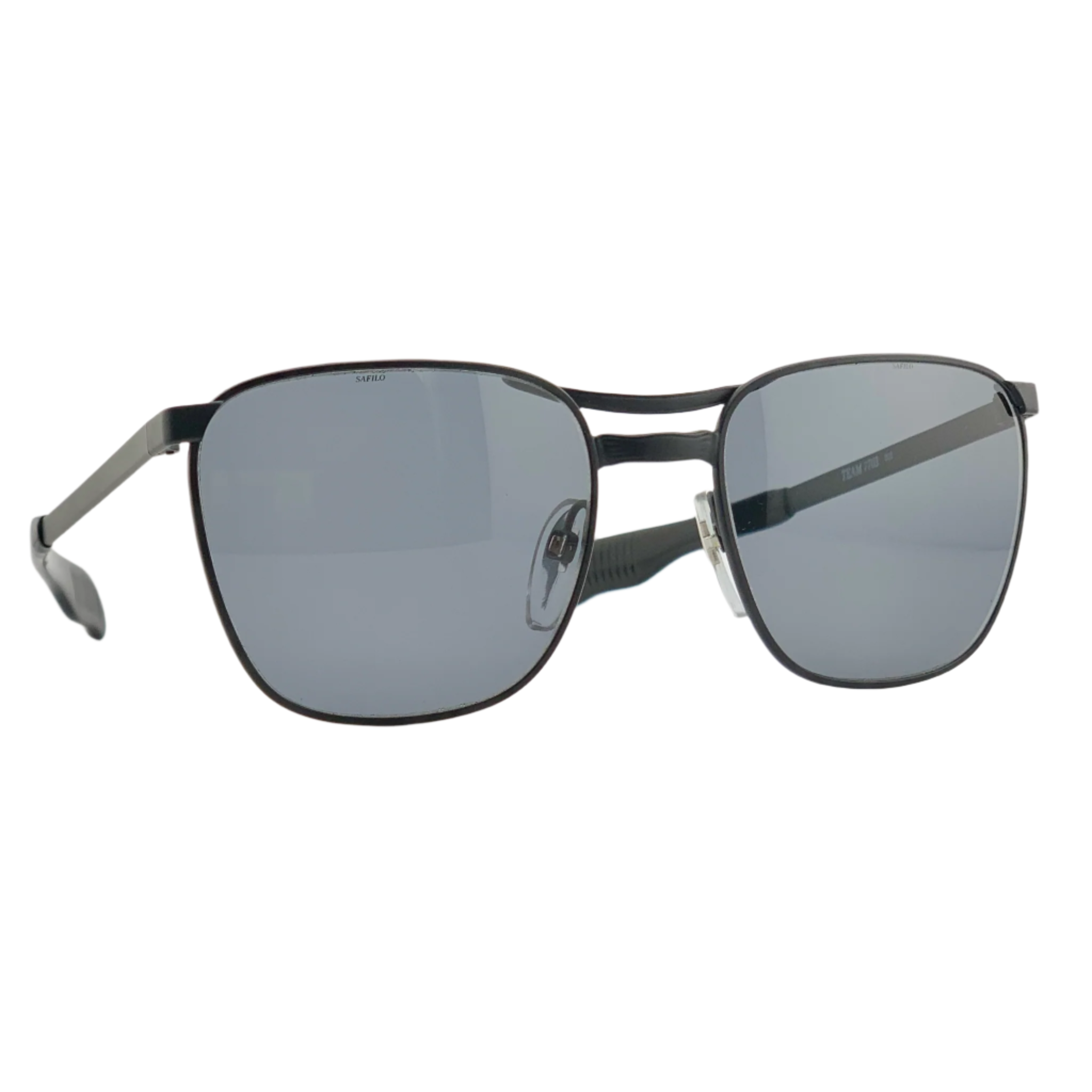 Black frame Safilo Aviator 7703 sunglasses with grey lenses, made in Italy and in superb condition