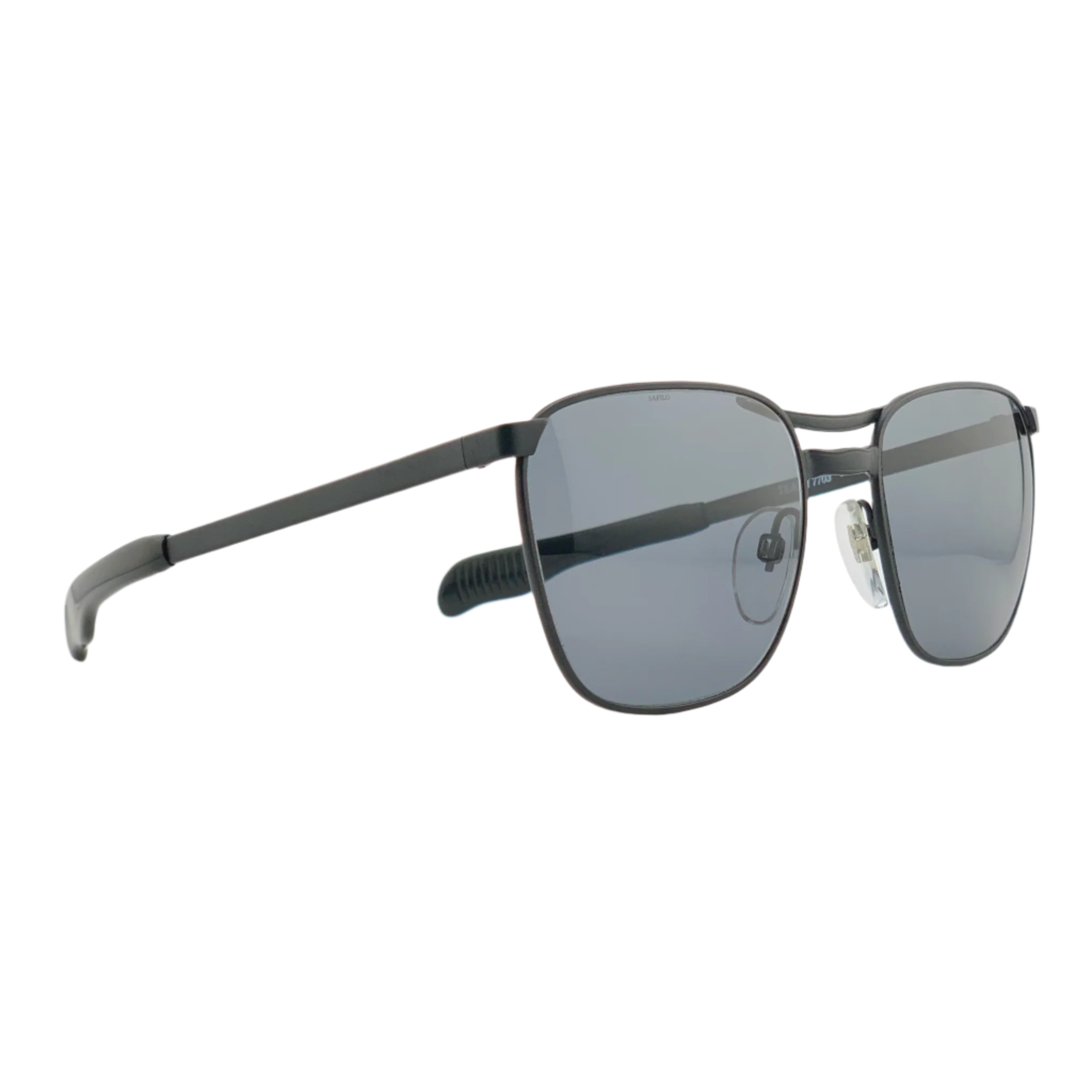 Unworn and authentic vintage Safilo Aviator 7703 sunglasses for men and women, featuring black frame and grey lenses, made in Italy