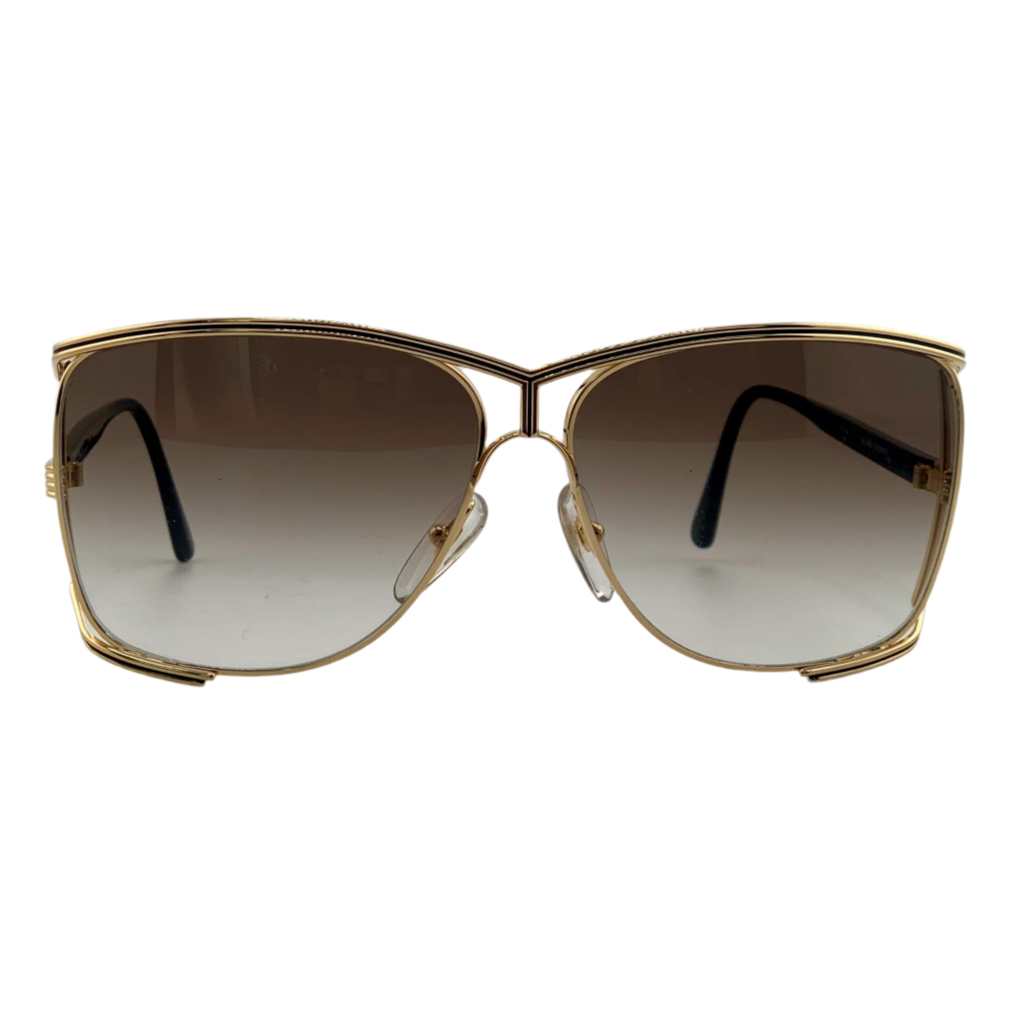 Vintage gold and black Christian Dior Square sunglasses for men and women, made in Germany, with brown lenses in superb condition