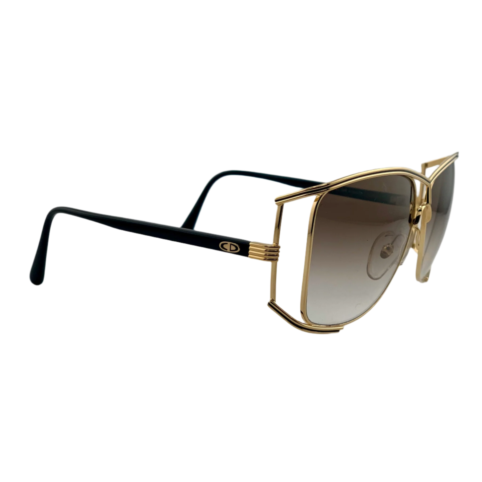 Never before worn or sold vintage Christian Dior Square sunglasses in gold and black frame, made in Germany, with brown lenses and in superb condition