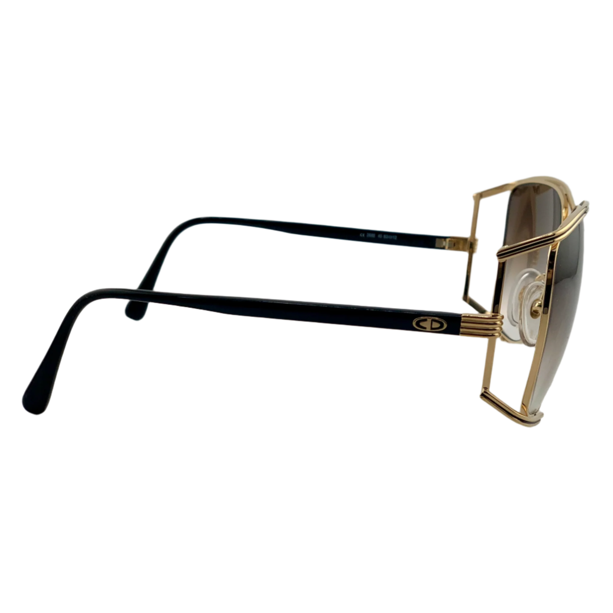 Vintage Christian Dior Square sunglasses for men and women, featuring a gold and black frame, brown lenses, and made in Germany, in superb condition