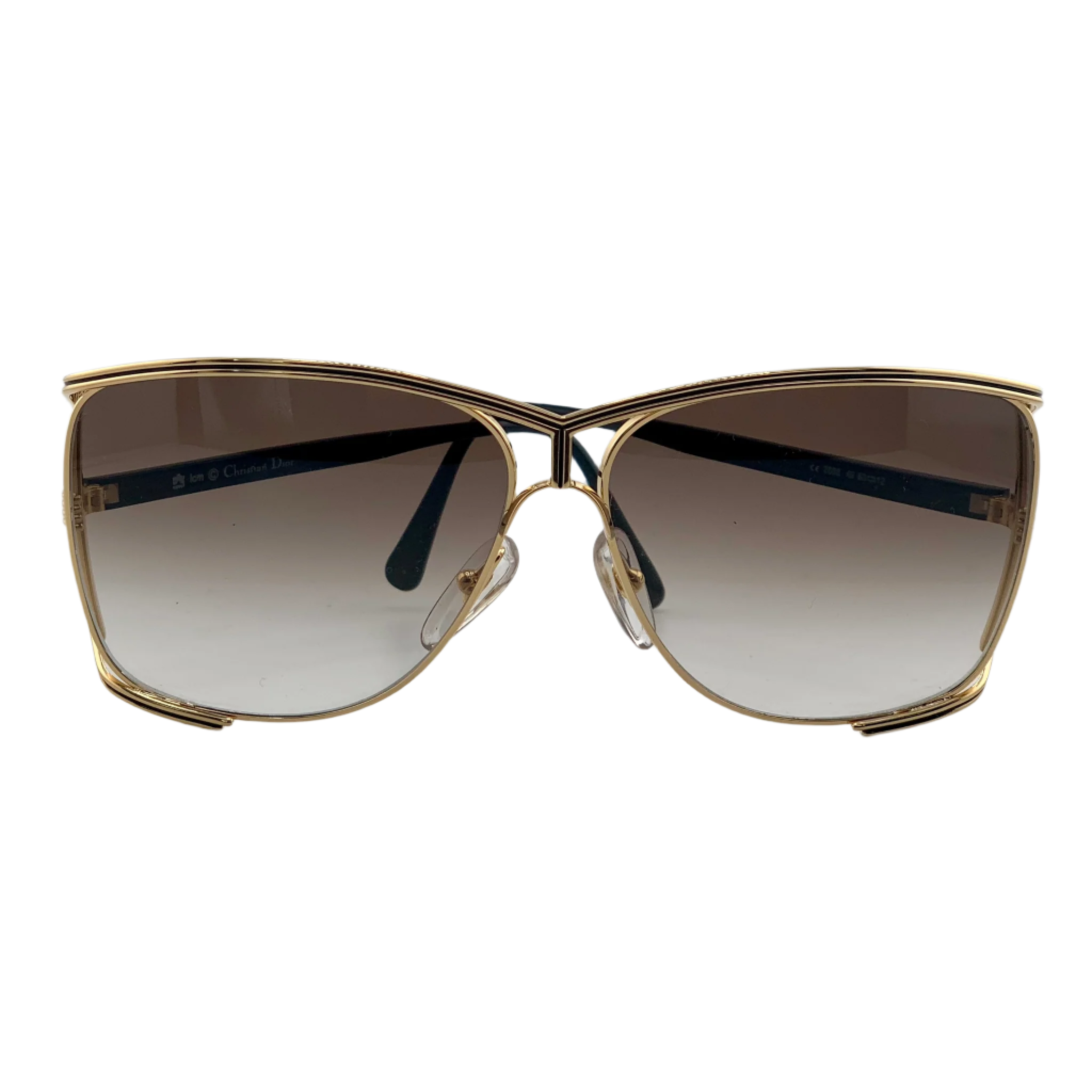 Original vintage Christian Dior Square sunglasses for men and women, with gold and black frame, brown lenses, and made in Germany, never before worn or sold, in superb condition