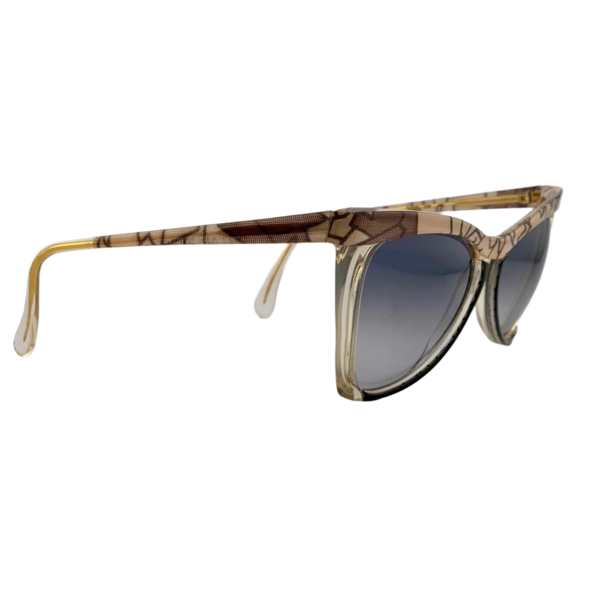 Never before worn or sold Vintage Metal Vista Cat Eye sunglasses for men and women in beige and black frame with blue lenses