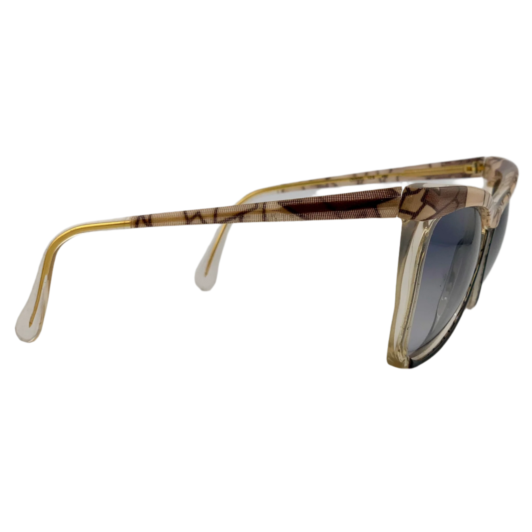 Original Vintage Metal Vista Cat Eye sunglasses made in Italy for men and women with beige and black frame and blue lenses