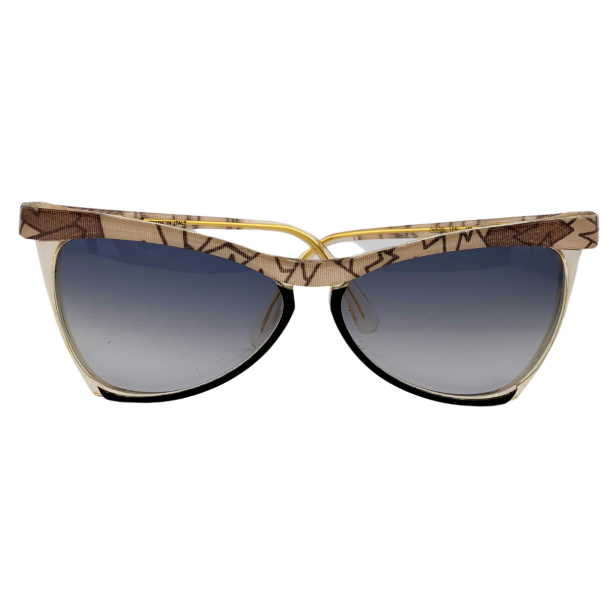 Authentic Vintage Metal Vista Cat Eye sunglasses made in Italy for men and women with beige and black frame and blue lenses in superb condition