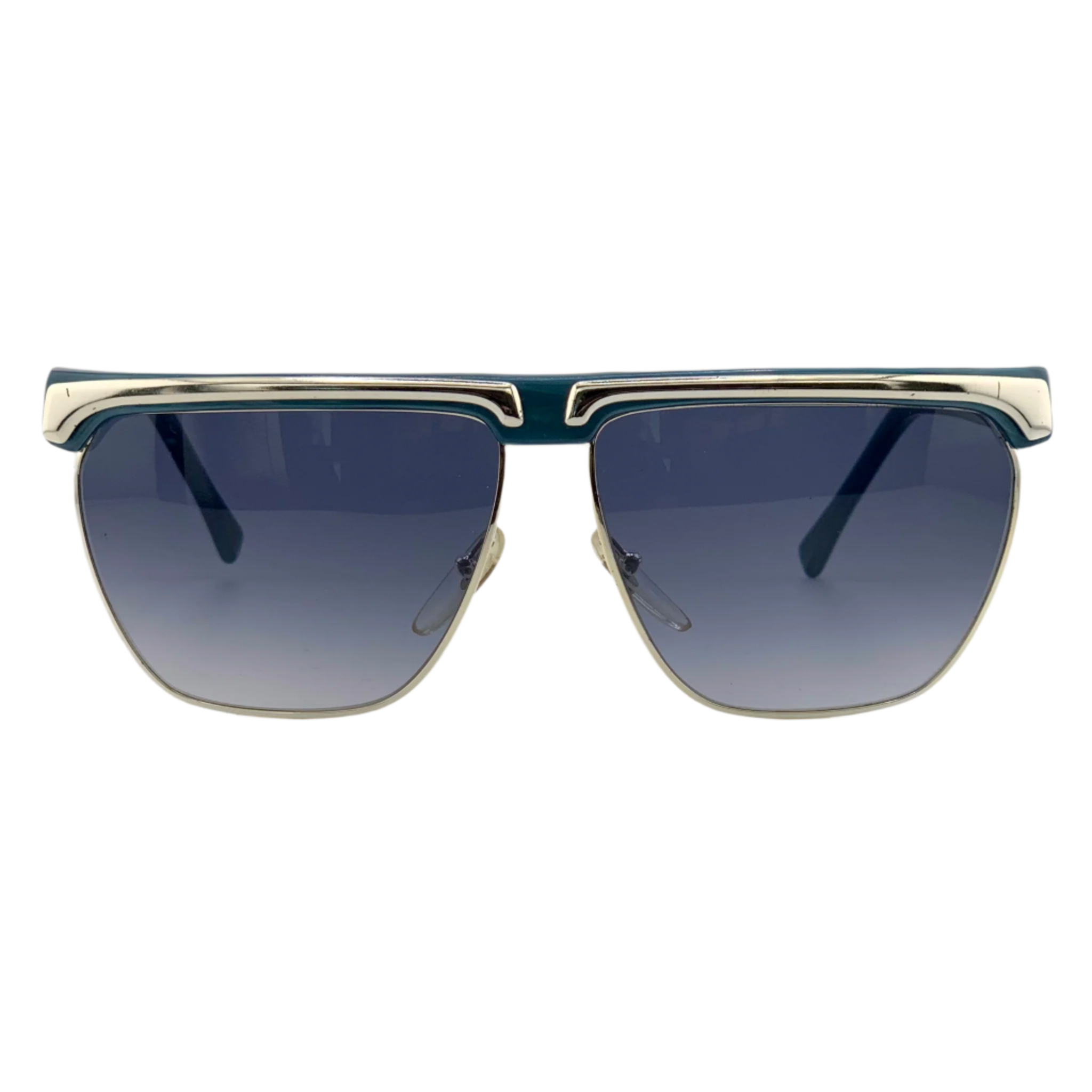 Vintage Missoni Square M63U sunglasses for men and women in green and gold frame with blue lens made in Italy