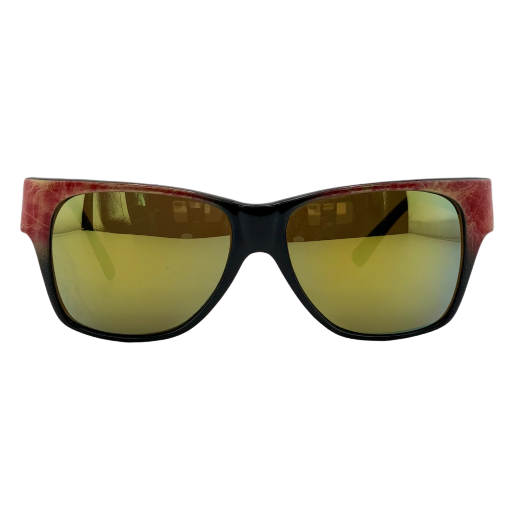 Vintage Missoni Square sunglasses with black and red frame, yellow mirror lenses for men and women