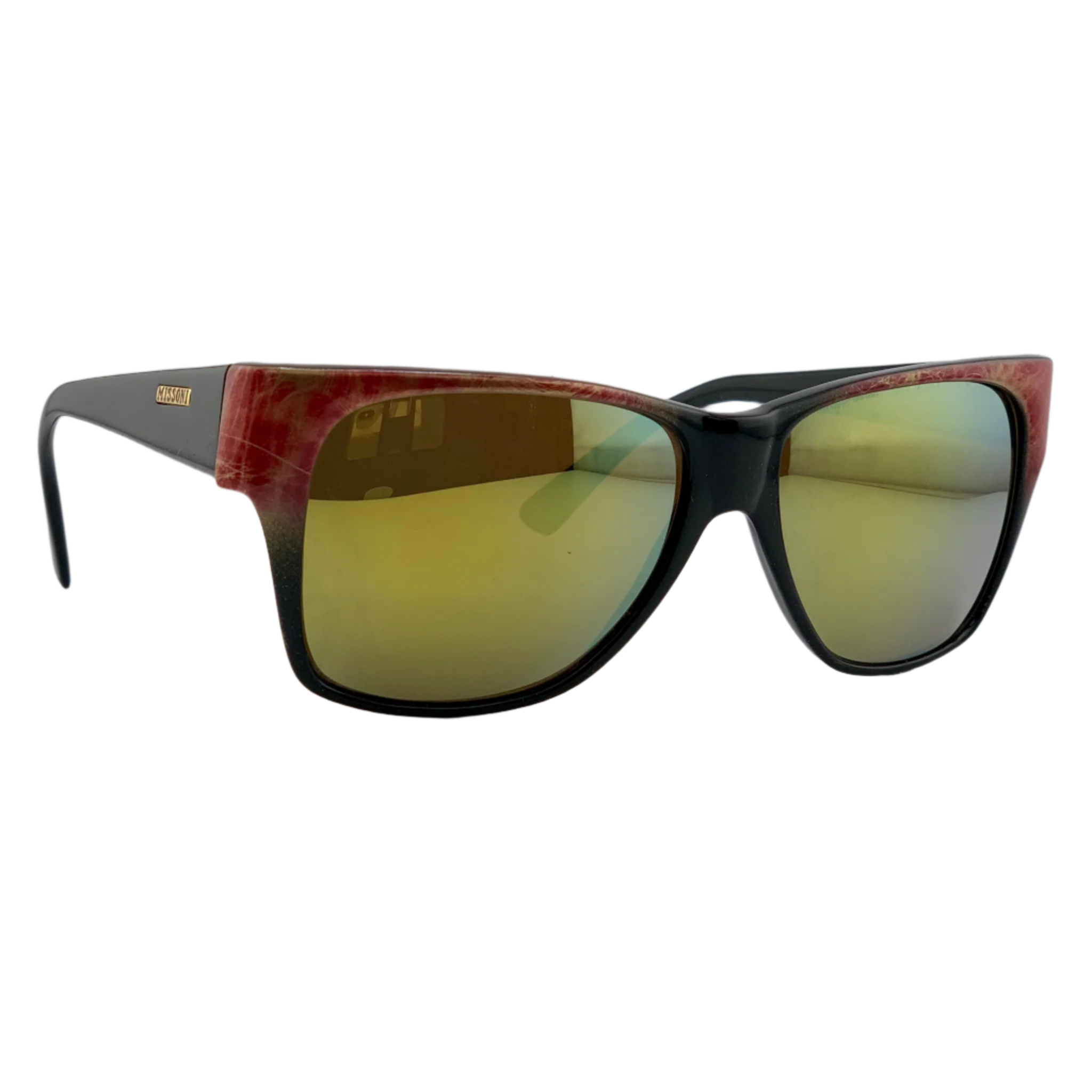Original Missoni SQUARE M60U eyewear featuring a stylish black and red frame with yellow mirror lenses, crafted in Italy