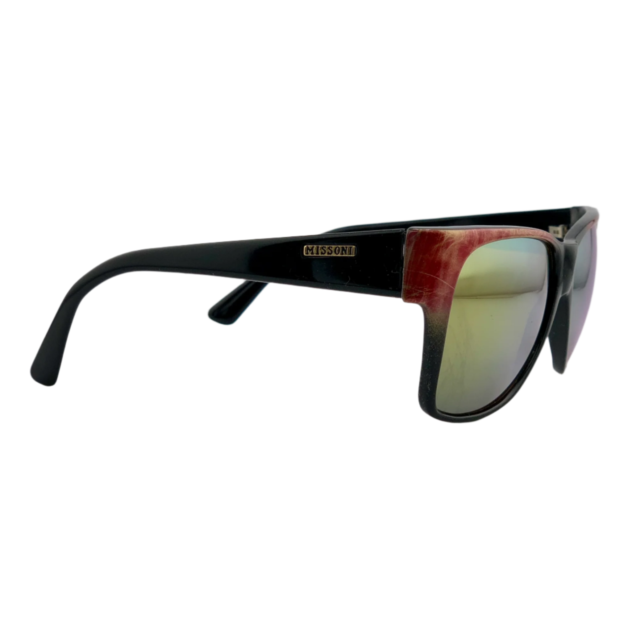 Made in Italy Missoni SQUARE M60U sunglasses showcasing a distinctive vintage design, yellow mirror lenses, and high-quality craftsmanship