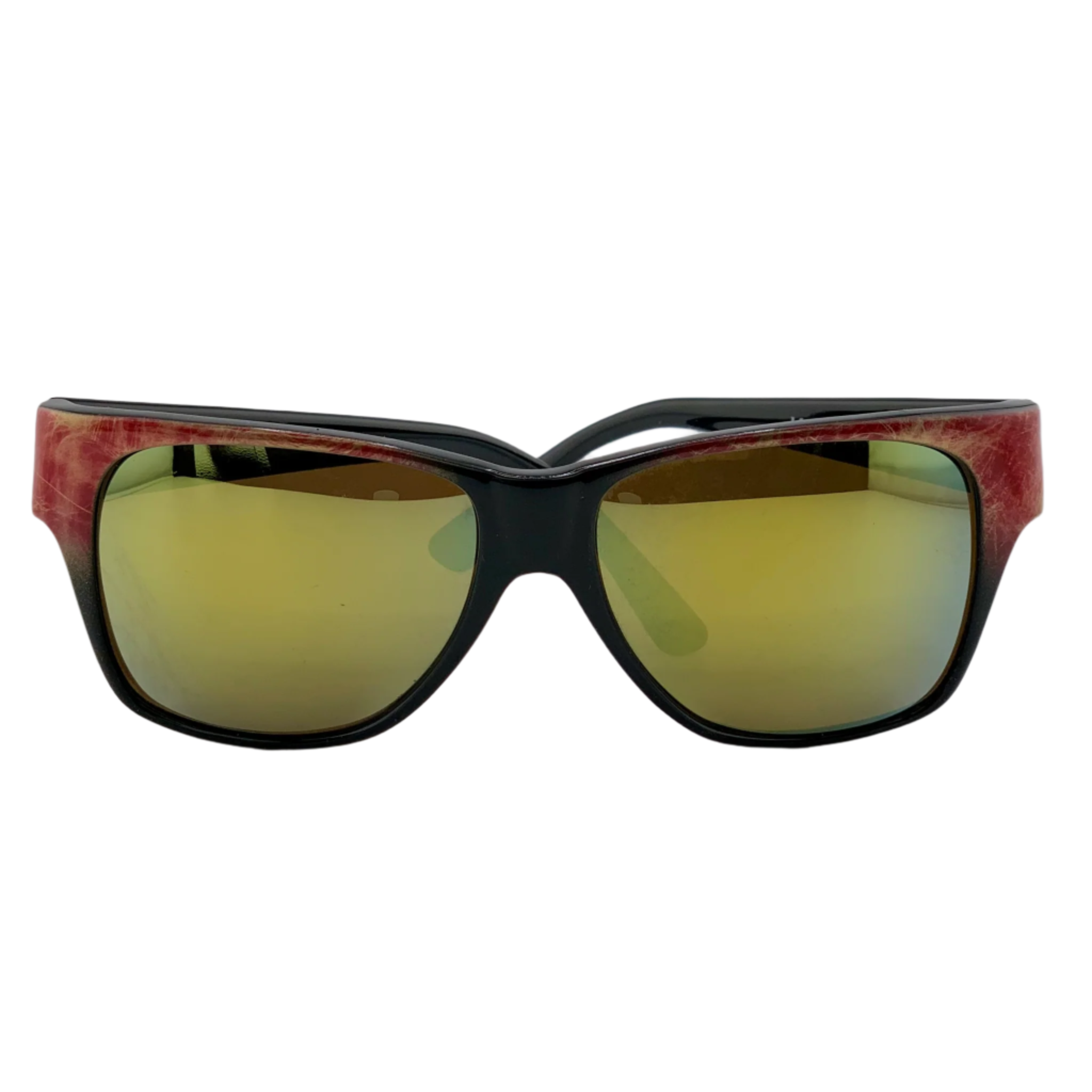 Authentic vintage Missoni SQUARE M60U eyewear with black/red frame and yellow mirror lenses, offering 100% UV protection and timeless style