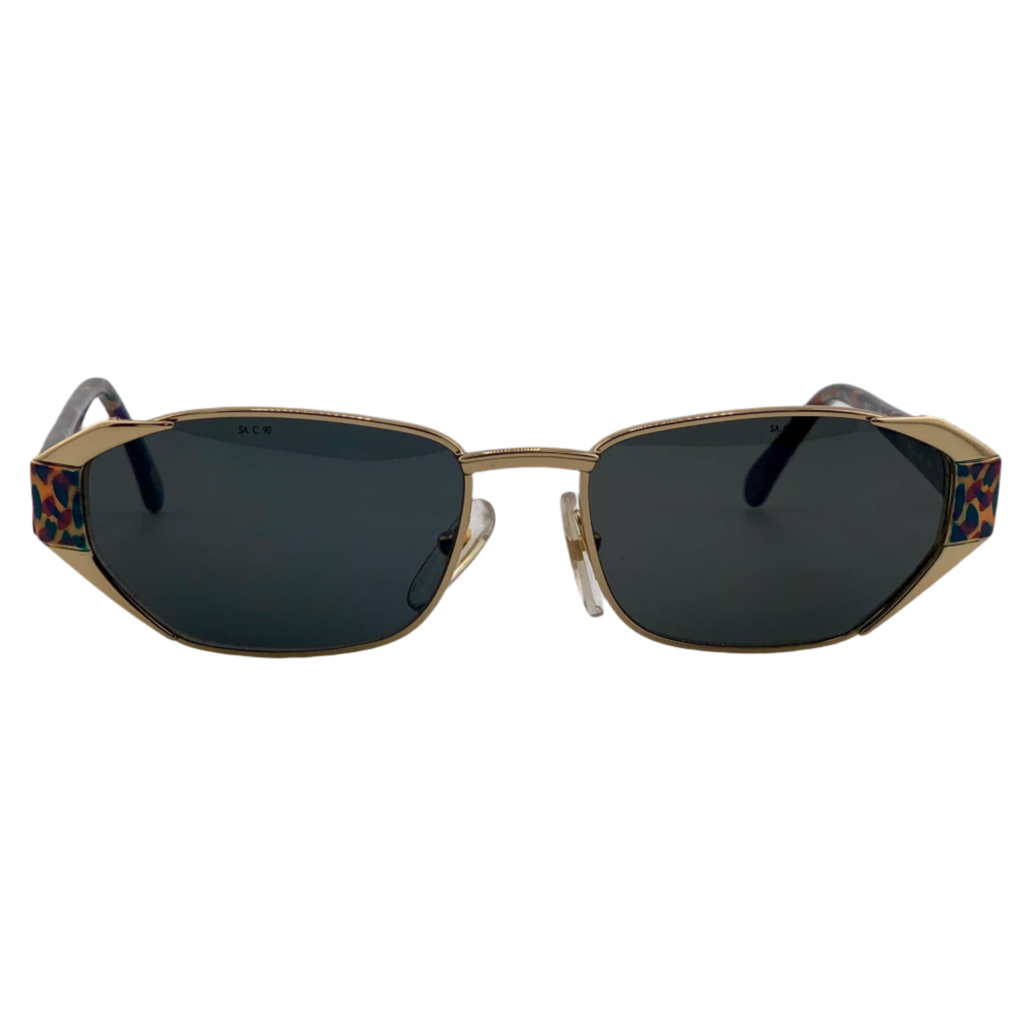 Vintage Missoni Oval sunglasses with gold and animal print frames, grey lenses, suitable for men and women