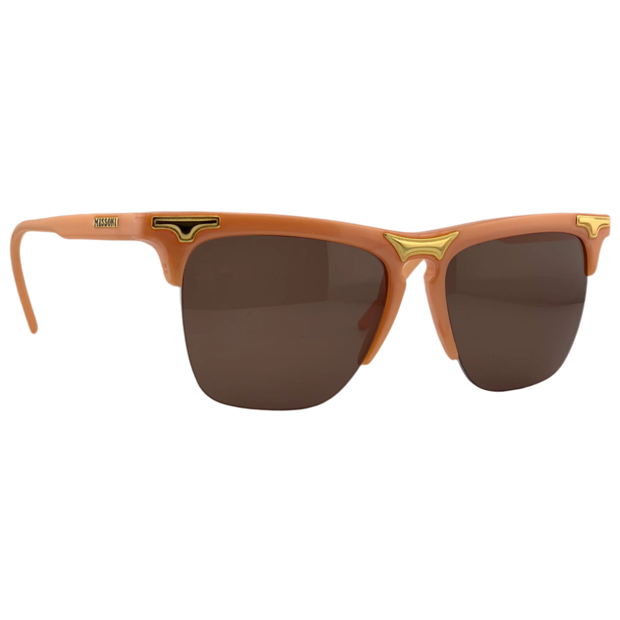 Original Missoni SQUARE M52U sunglasses featuring vibrant orange frames and brown lenses, made in Italy