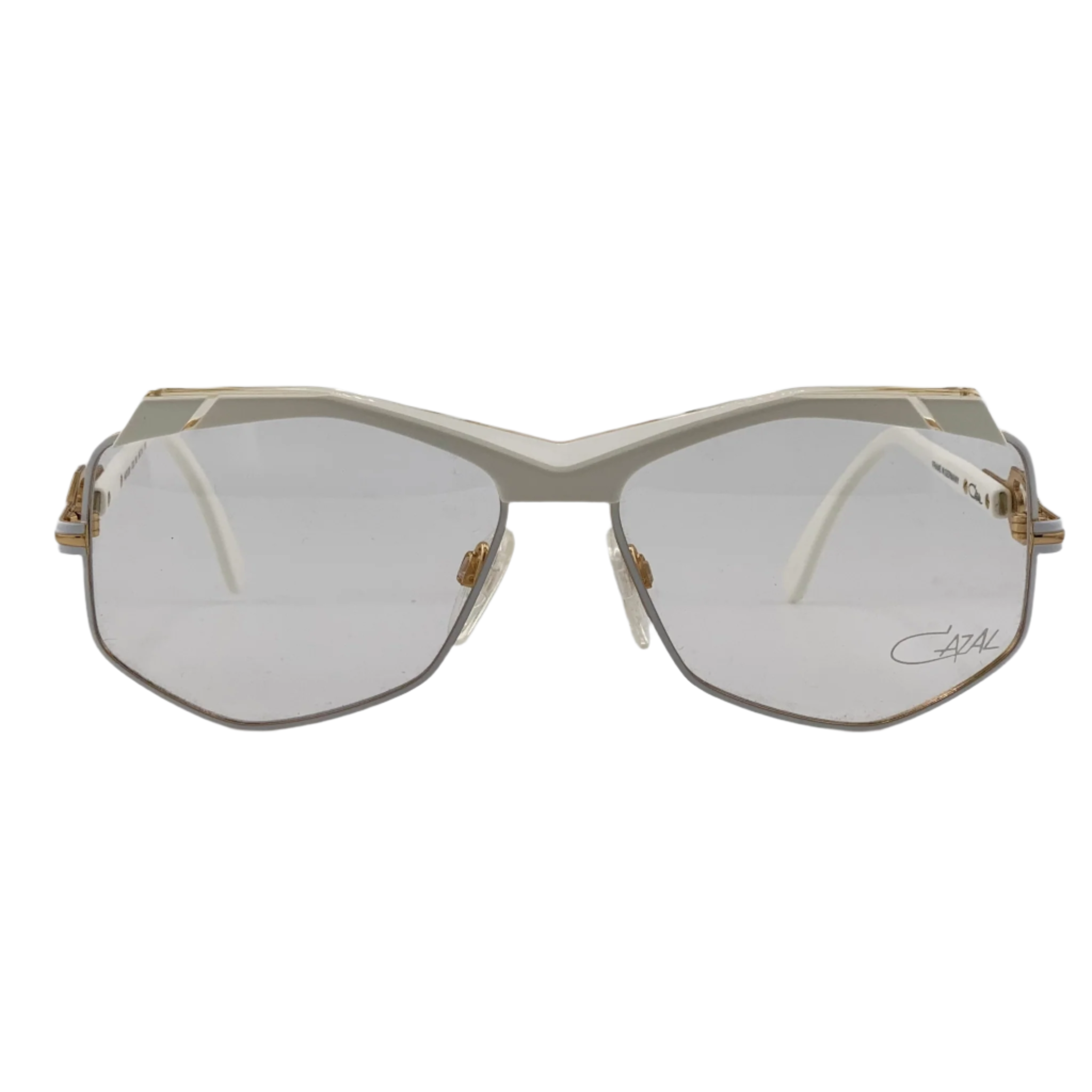 Vintage Cazal Round 230 180 sunglasses with white and gold frame design