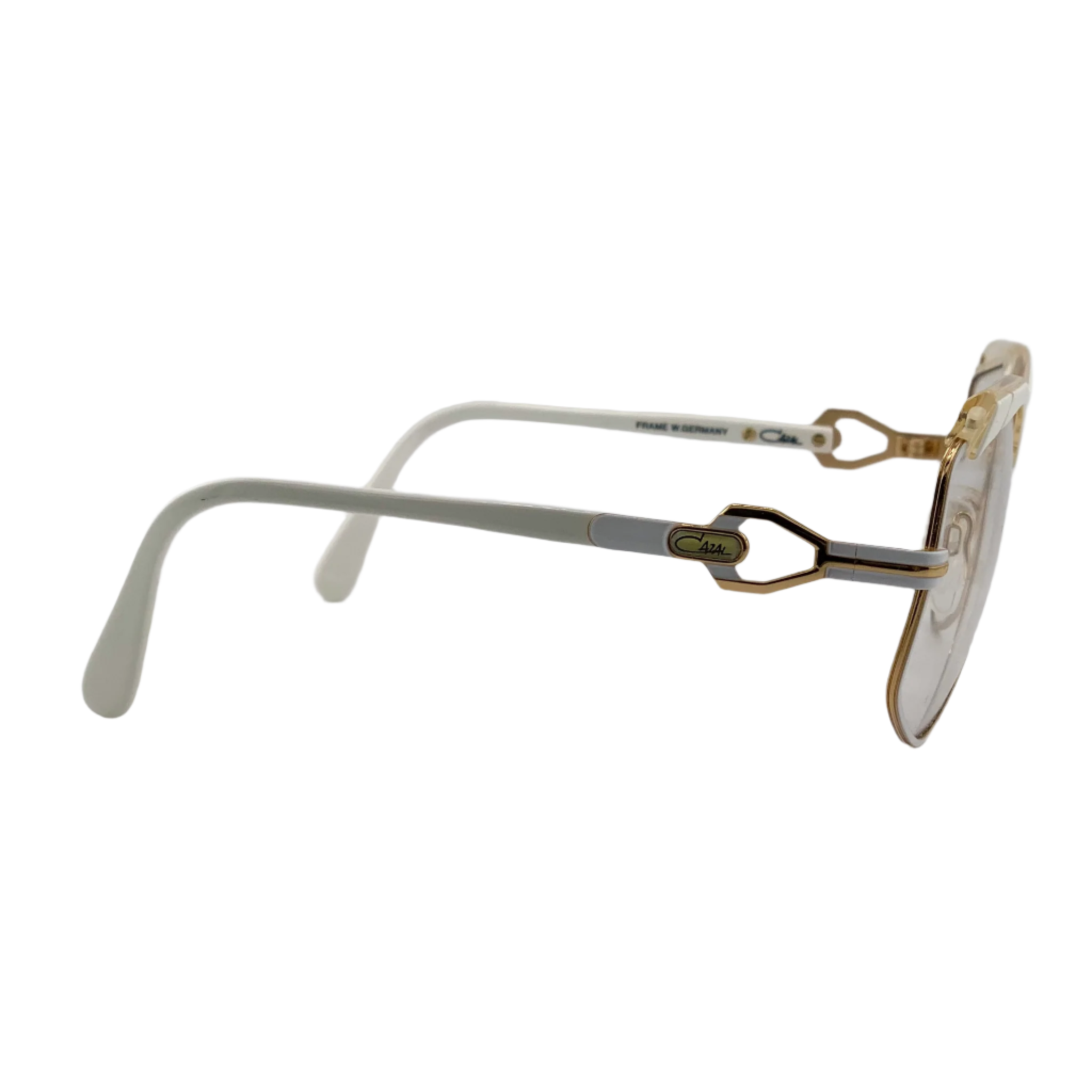 White and gold framed Cazal Round 230 180 sunglasses showcasing classic round shape for stylish wear