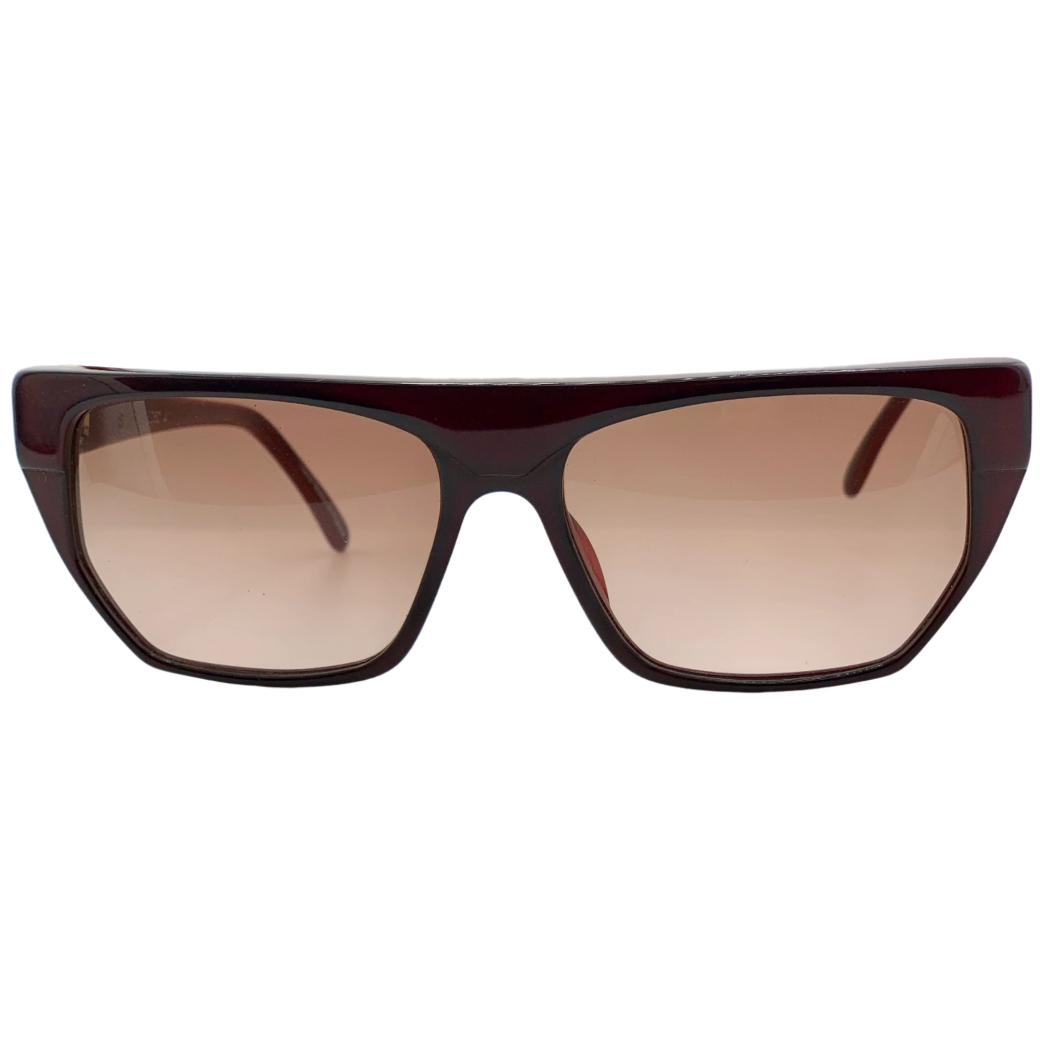 Vintage Emmanuelle Khanh Square 6060 sunglasses in burgundy with brown lenses, made in France, never worn