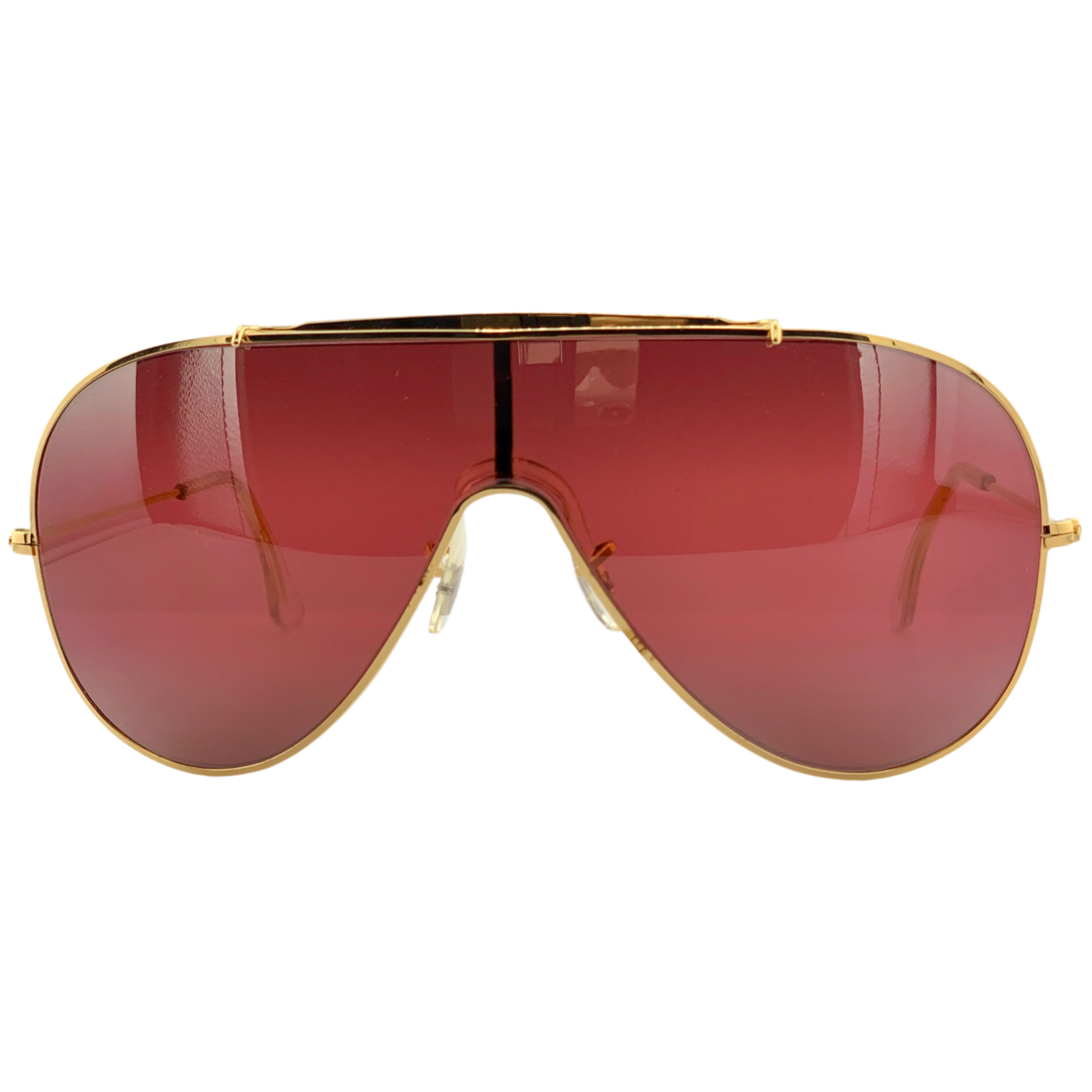 Vintage gold-framed Wings by Bausch and Lomb sunglasses with pink lenses, made in Germany, never worn or sold, in superb condition