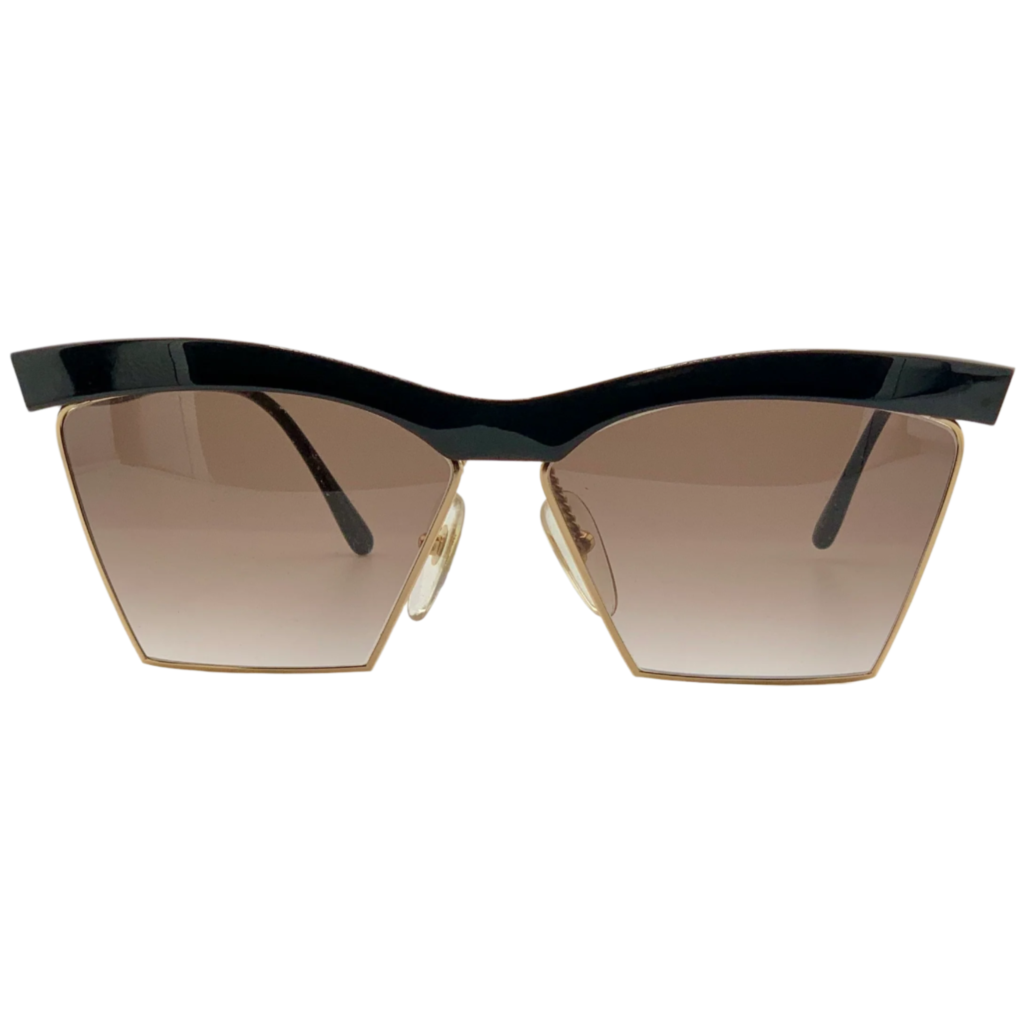 Vintage Christian Lacroix Square 7315 90 women's sunglasses in black and gold frame with brown lenses, never before worn or sold, in superb condition and authentic