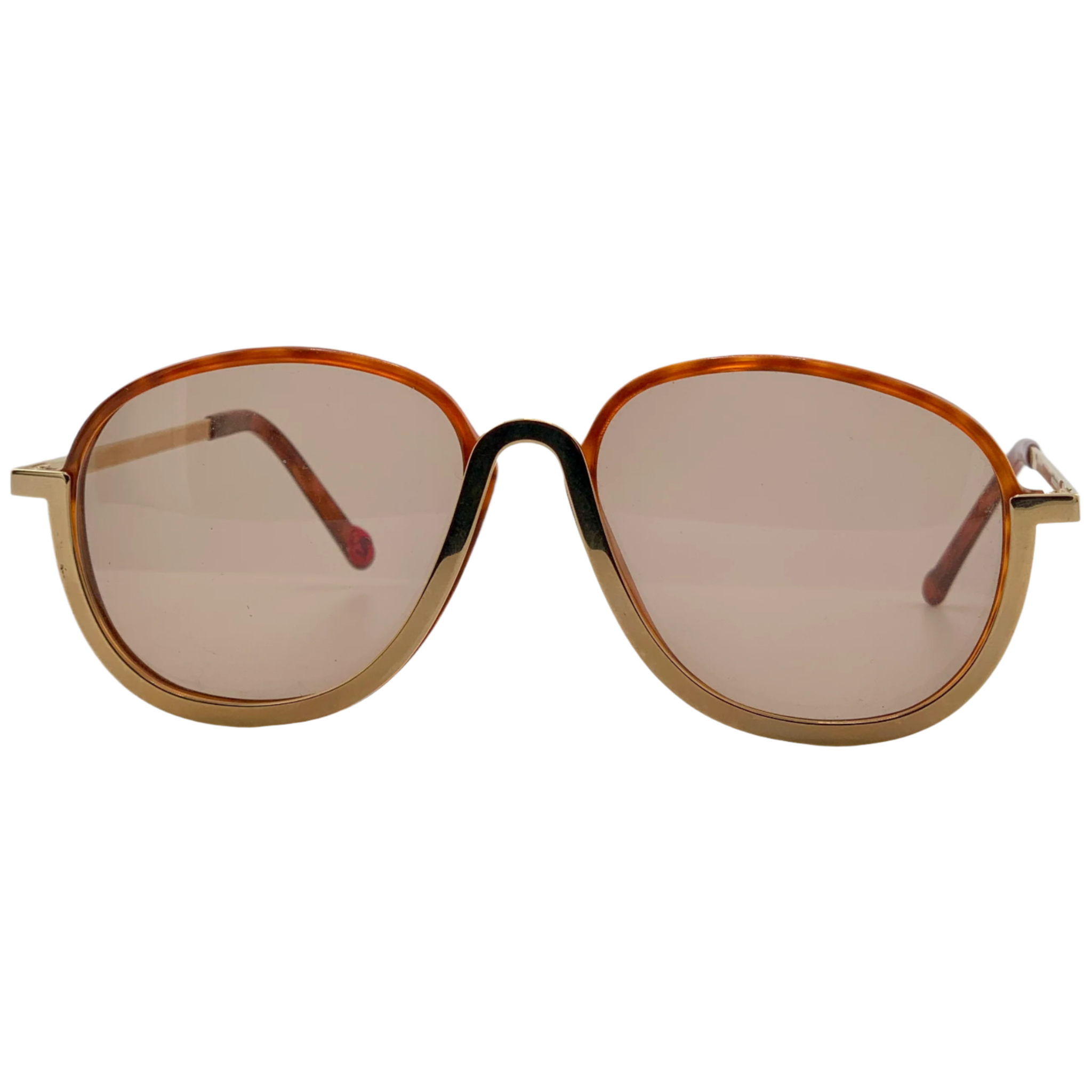 Vintage Christian Lacroix round sunglasses in gold and brown, made for women, with brown lenses Never before worn or sold, in superb condition, made in Austria, and guaranteed authentic