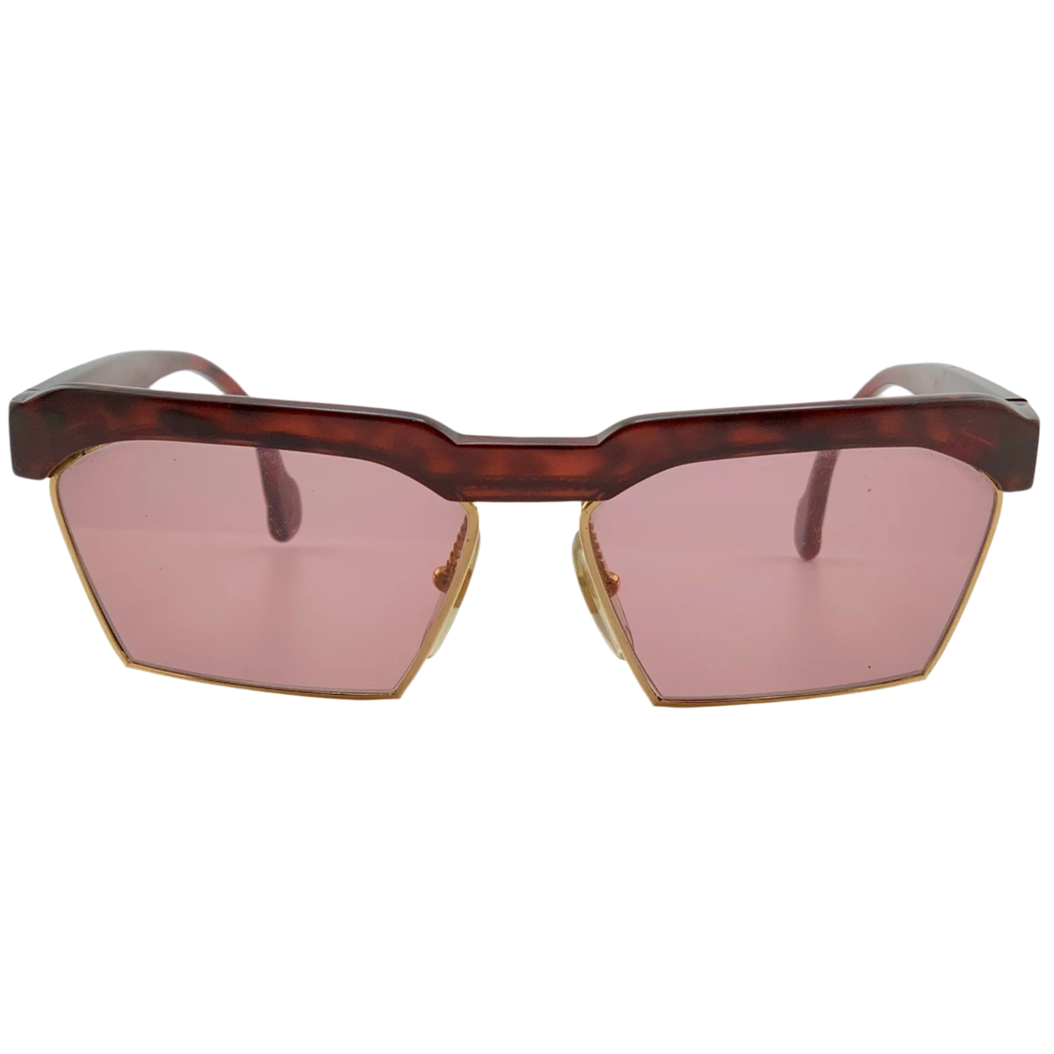 Vintage red and gold Christian Lacroix Square 7318 30 sunglasses for women, featuring pink lenses and in superb, unworn condition