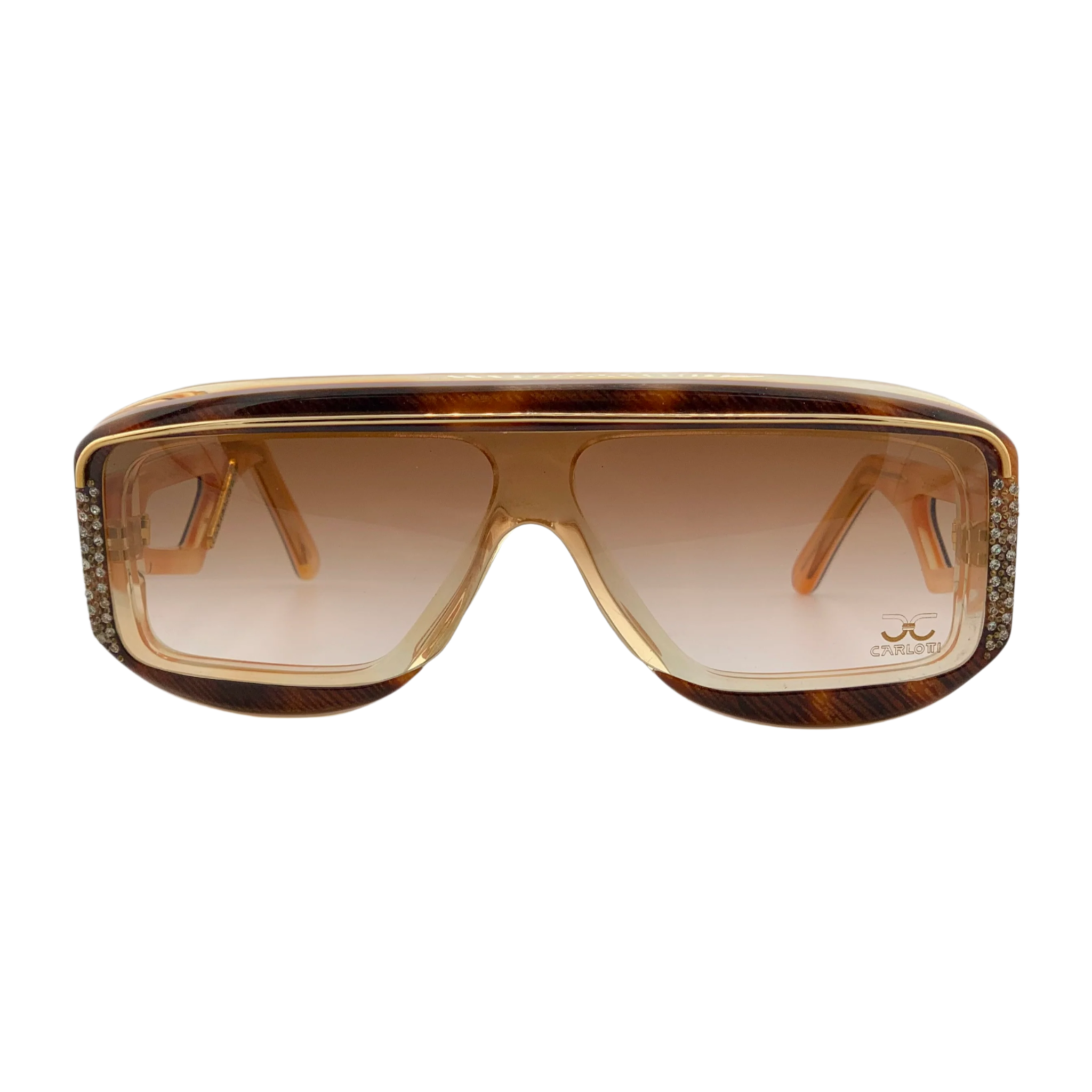 Vintage Claudia Carlotti rectangle sunglasses in gold/tort frame with brown lenses, hand made in France and never before worn or sold Authentic and original