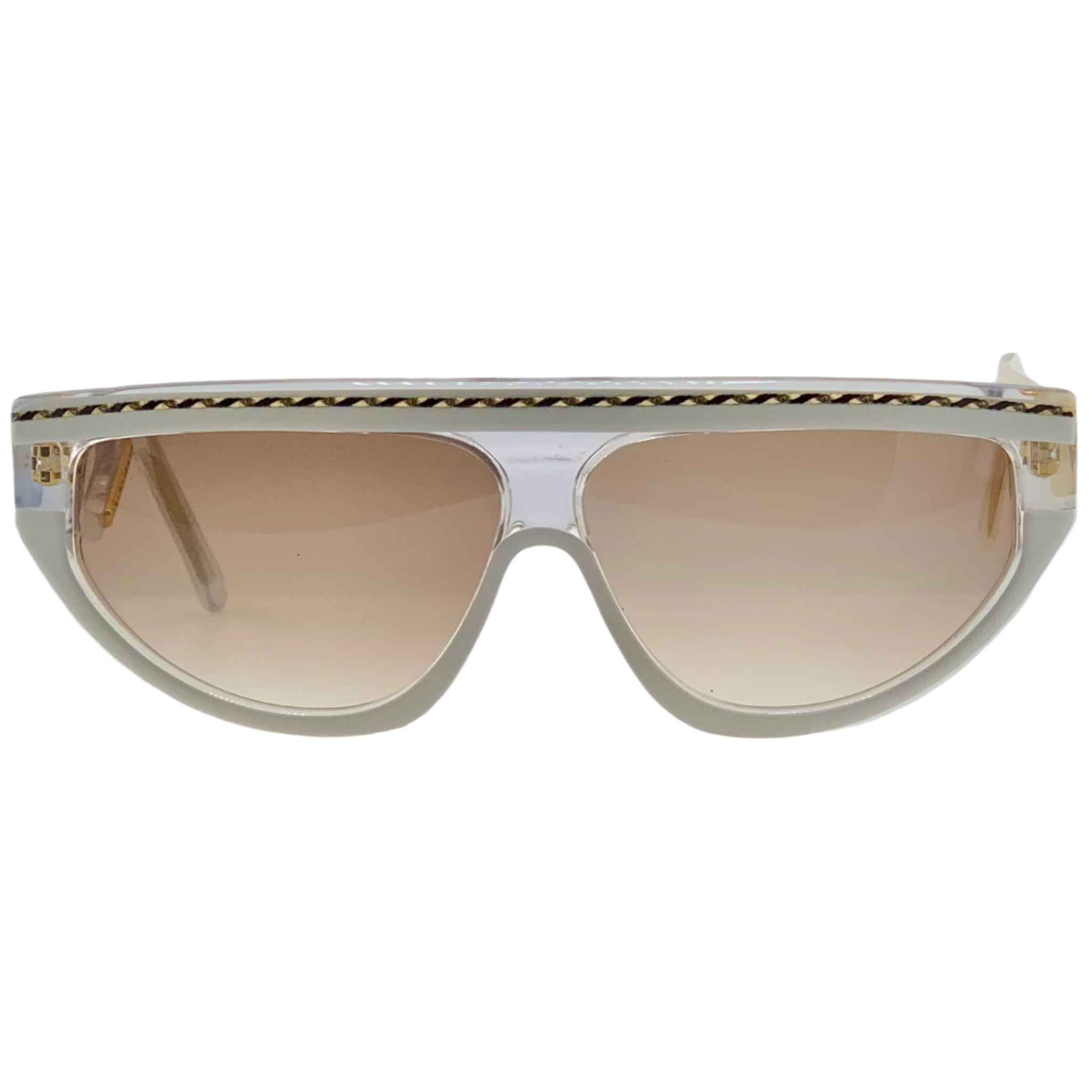 Vintage Claudia Carlotti Cat Eye Stratos CS180 Sunglasses in White and Gold for Women, Hand Made in France, Never Worn