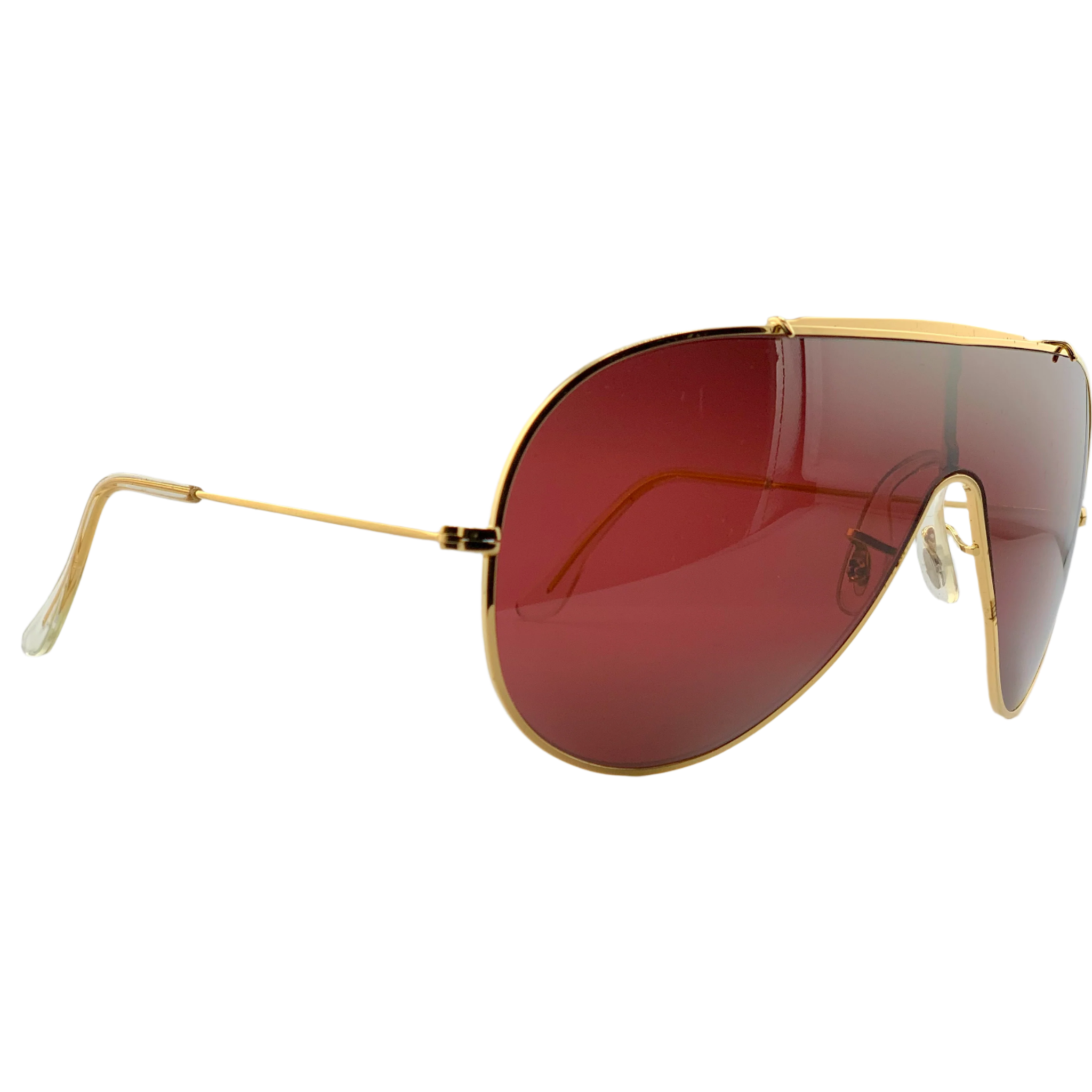 Authentic vintage Wings Visor by Bausch and Lomb sunglasses, suitable for both men and women, with pink lenses and a gold frame made in Germany