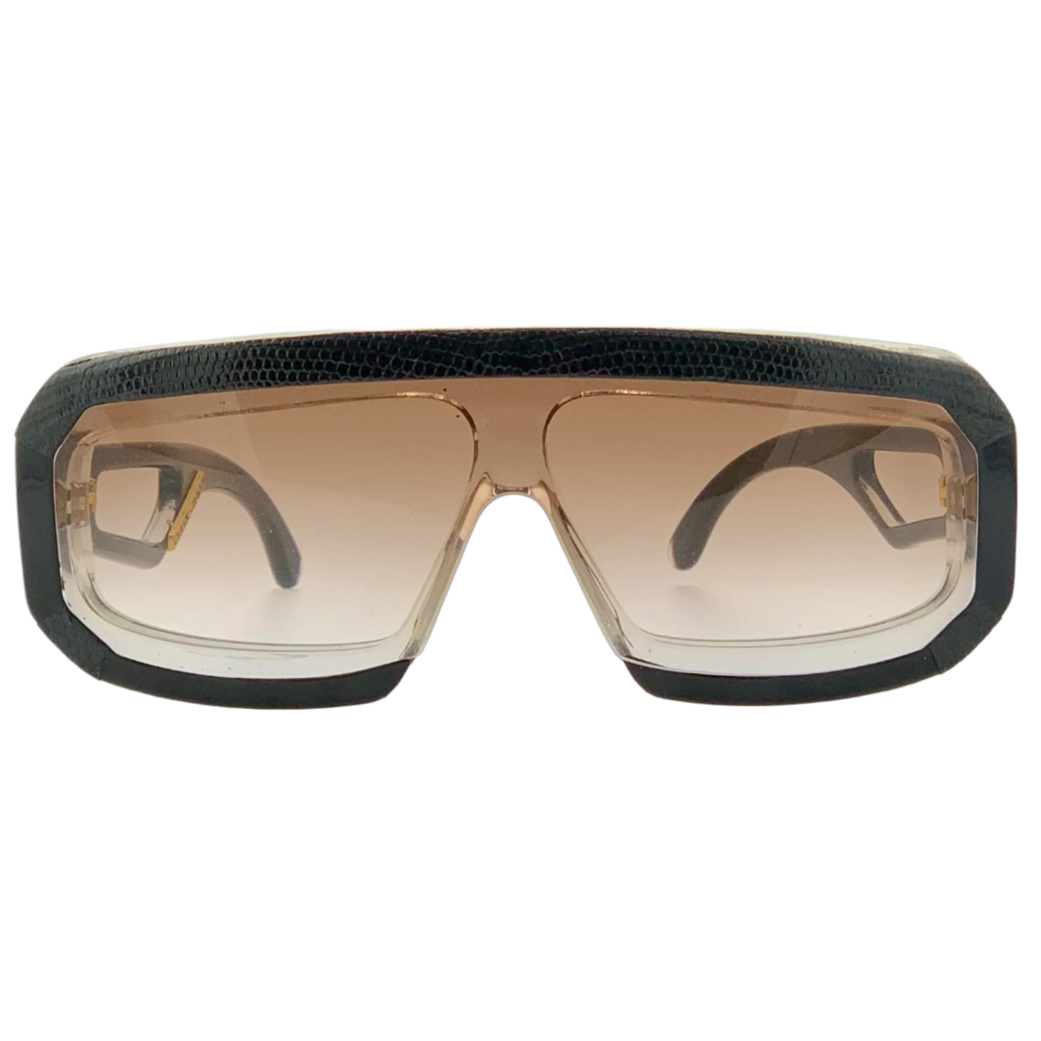 Vintage Claudia Carlotti flat brow sunglasses in black and gold frame, brown lens Hand made in France for men and women Never worn or sold, authentic original