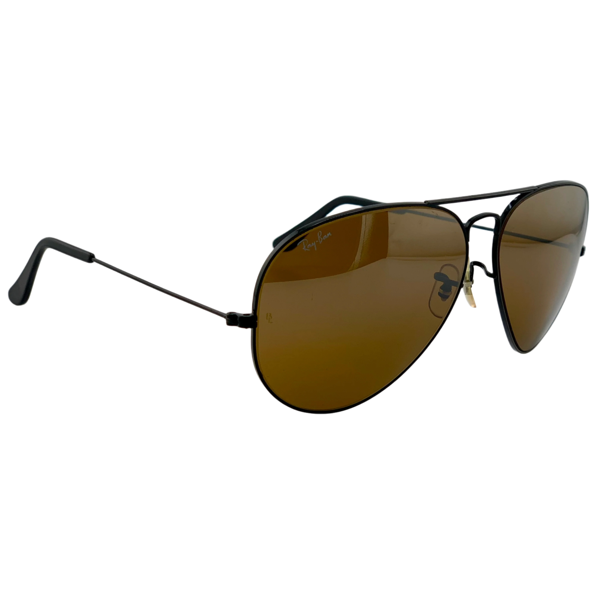 Authentic, vintage Rayban Aviator sunglasses with black frames and brown lenses Unworn and in superb condition, with 100% UV protection Original and authentic