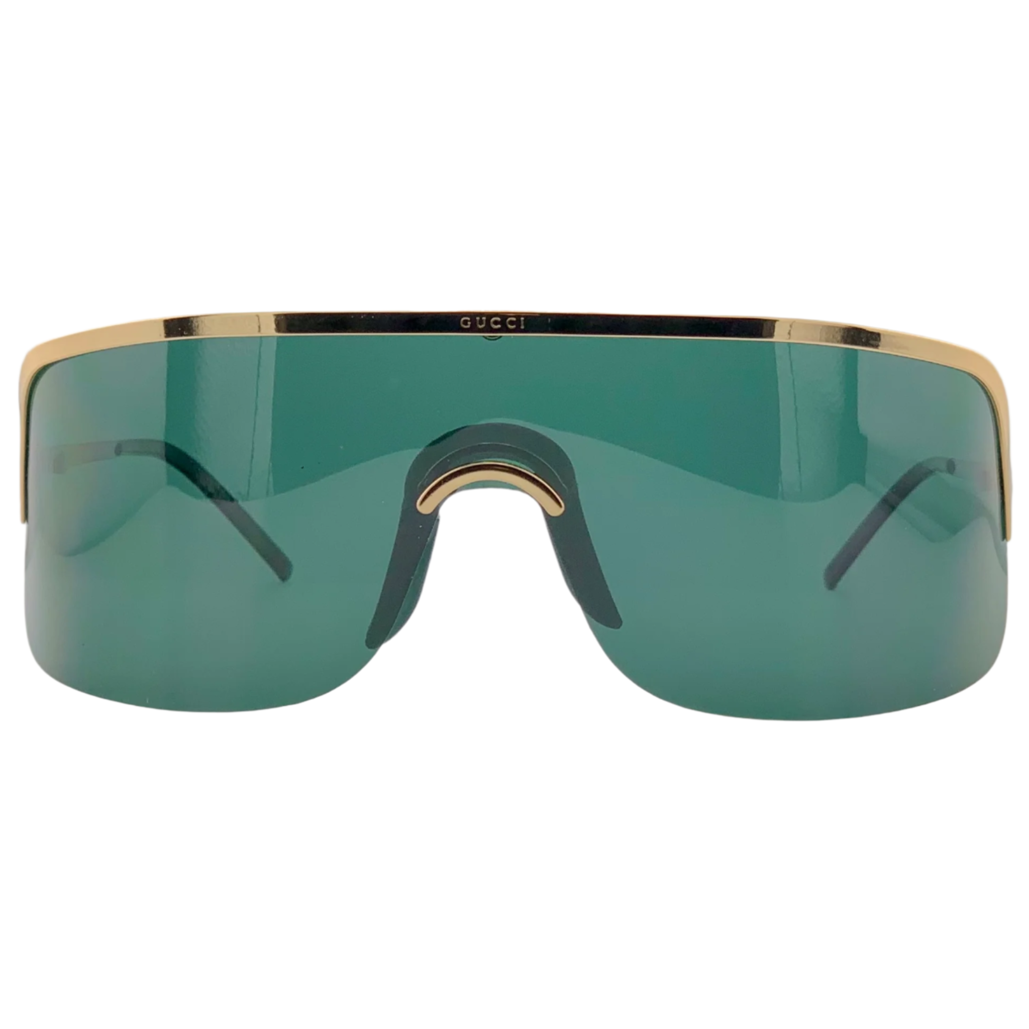 Vintage Gucci Visor 1651/S sunglasses for women and men, with gold frame and green lenses, made in Italy and in superb condition, never before worn or sold, authentic original