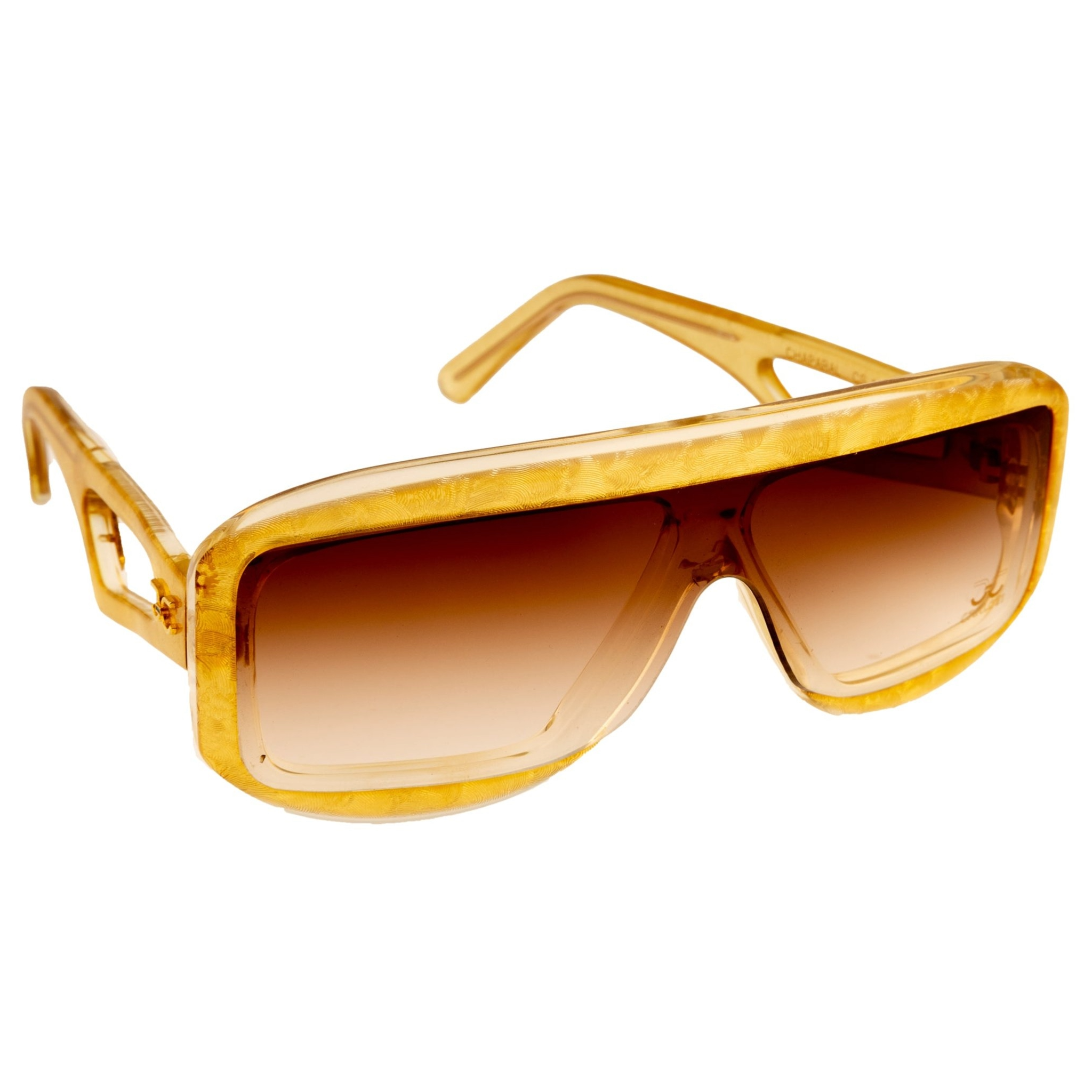 Handmade in France, vintage Claudia Carlotti flat brow sunglasses with black/gold frame and brown lenses, suitable for both men and women, never worn or sold, in excellent condition and authentic