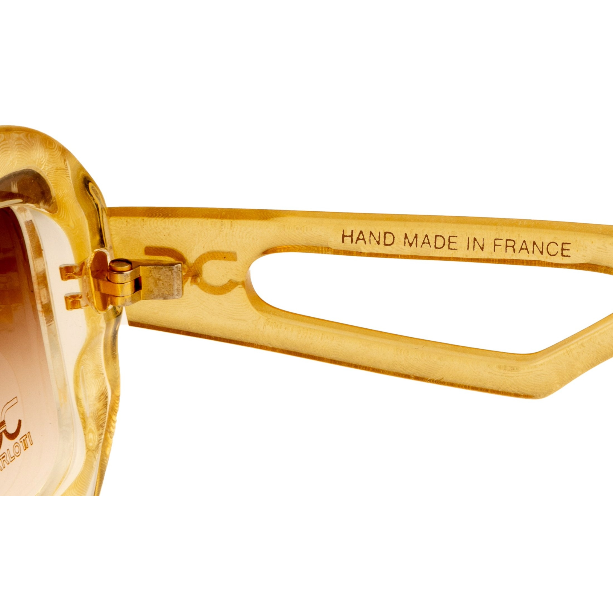 Authentic vintage Claudia Carlotti flat brow sunglasses, unisex black/gold frame, brown lenses, handcrafted in France, in superb condition, never before worn or sold