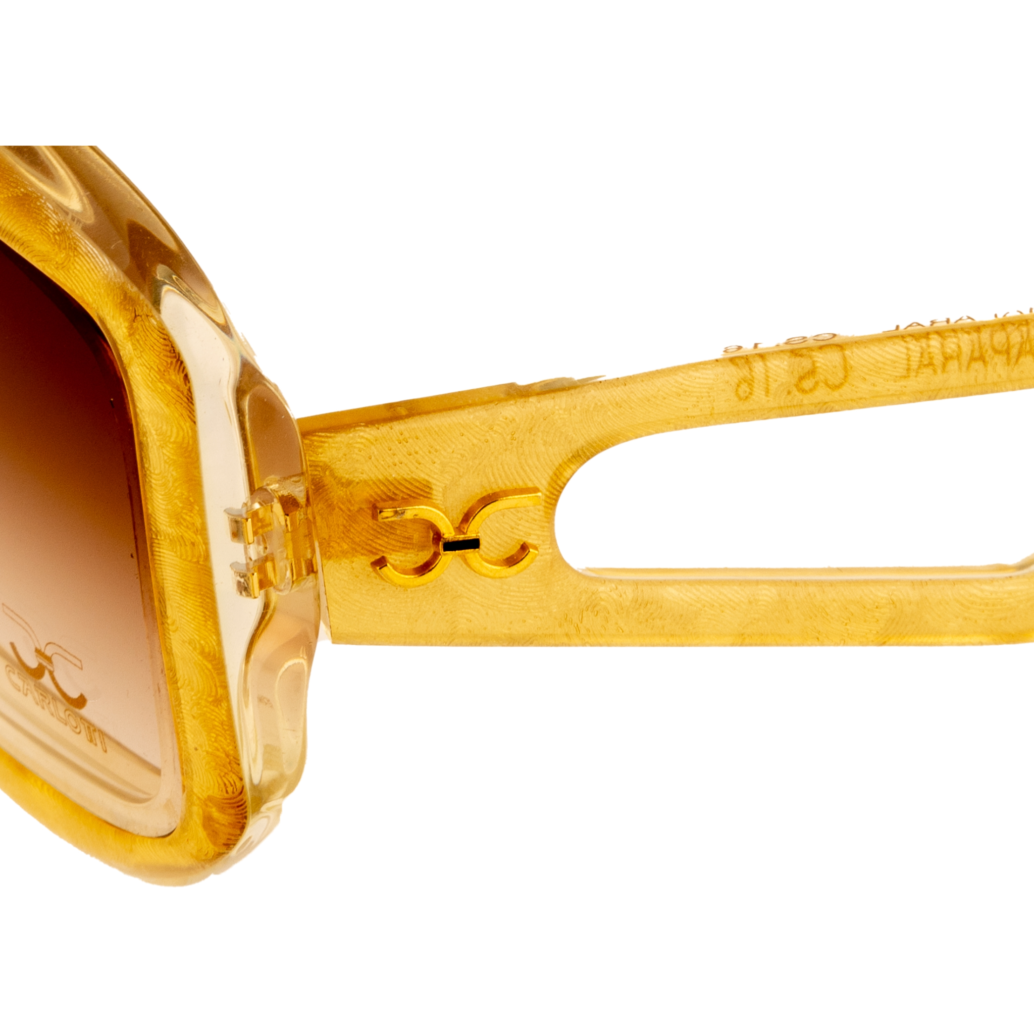 Unworn, authentic vintage Claudia Carlotti flat brow sunglasses, handcrafted in France, unisex black/gold frame, brown lenses, in superb condition and never sold before