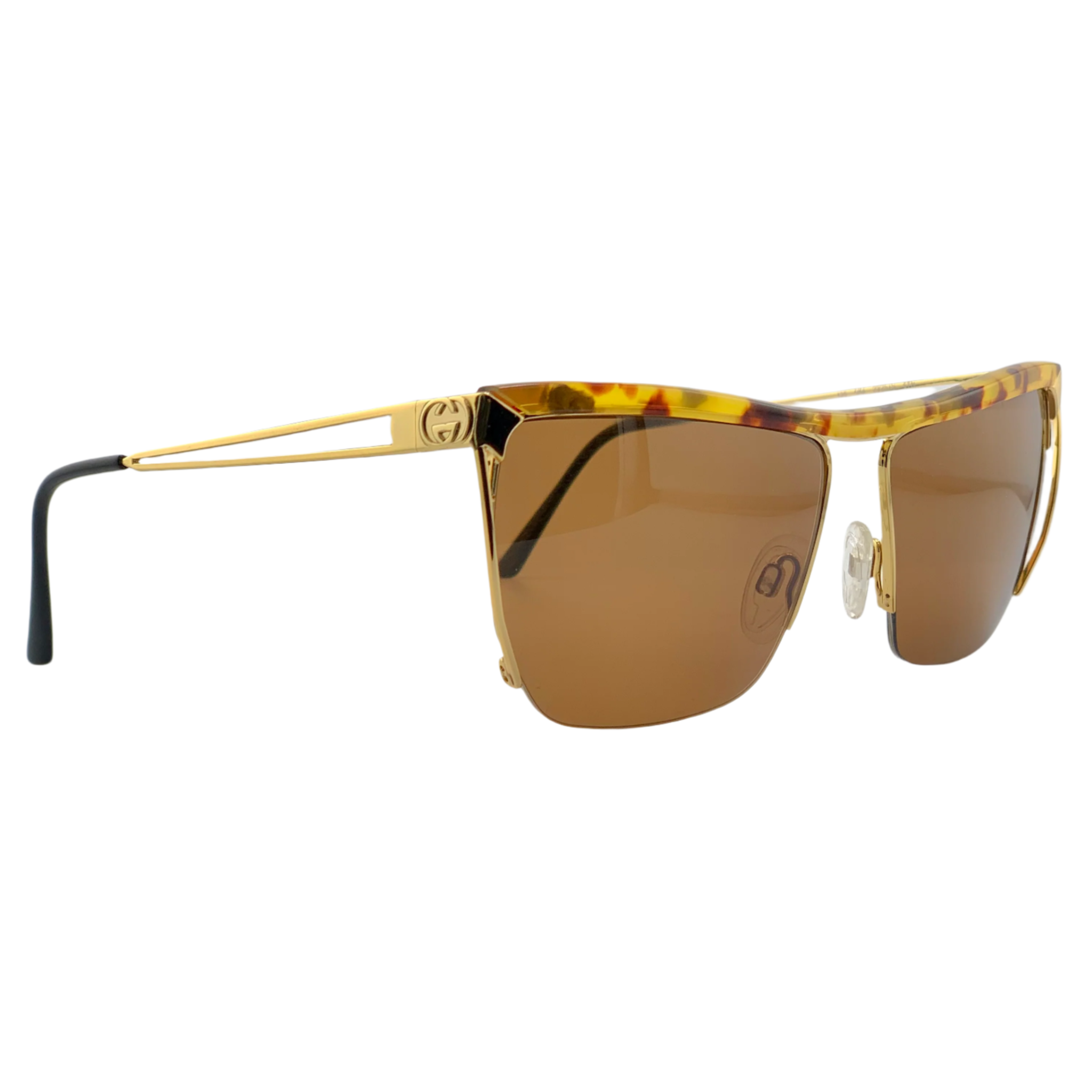 Authentic vintage Gucci Square 2325/S sunglasses with tort frame and brown lenses, made in Italy, never before worn or sold in pristine condition
