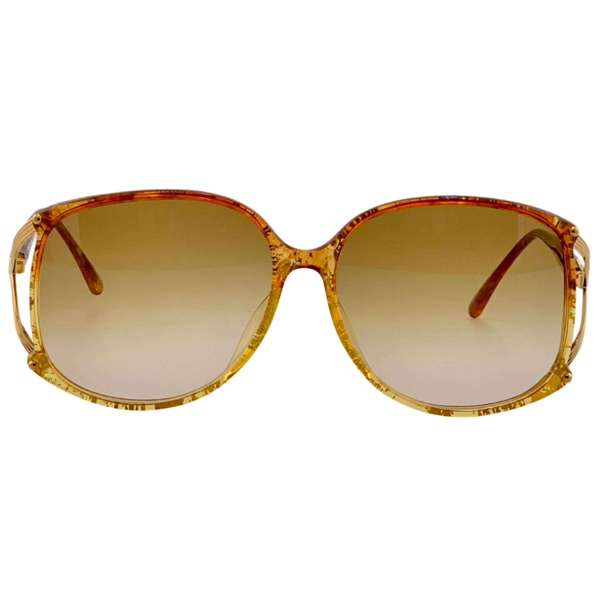 Vintage Christian Dior round sunglasses in gold, red, and yellow for women