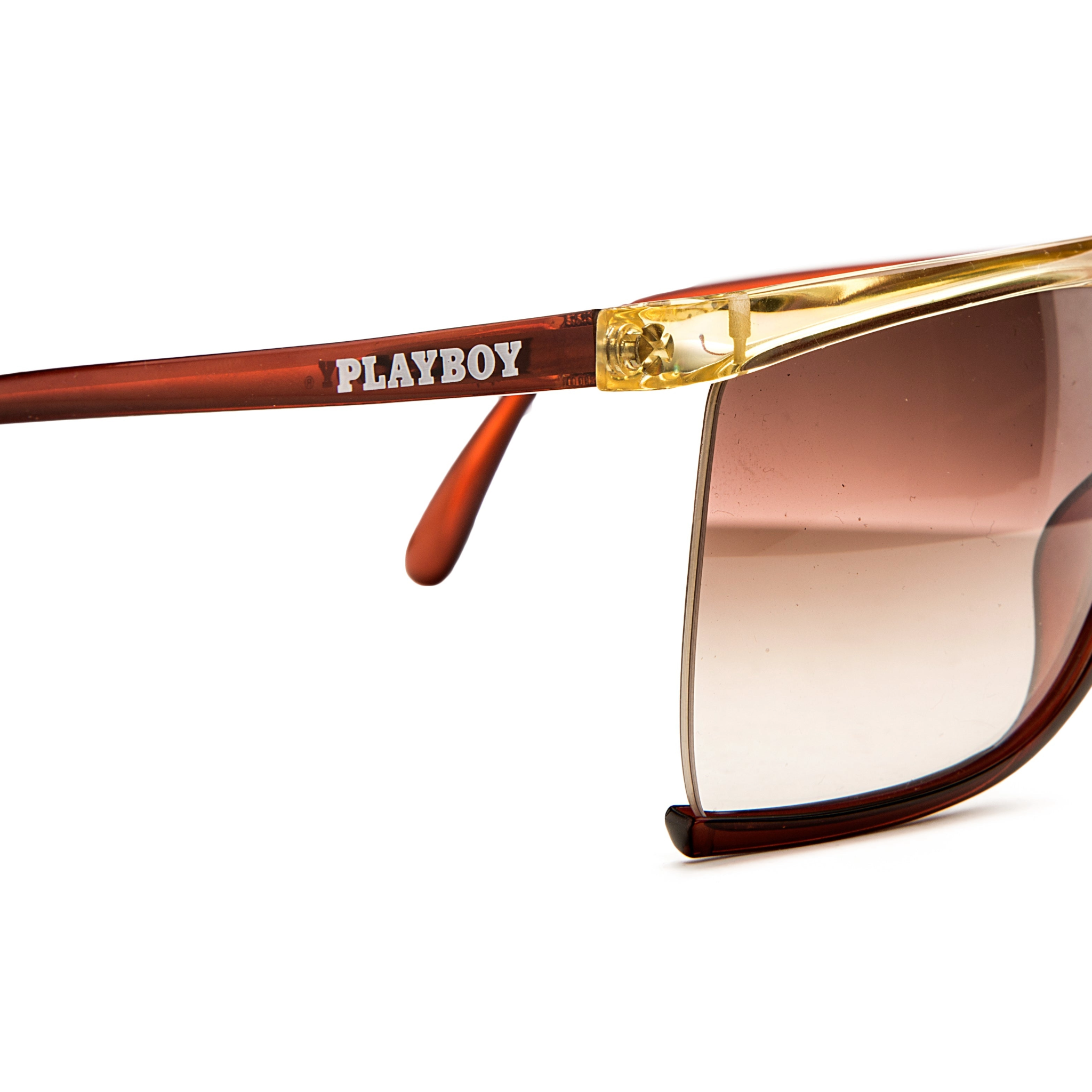 Black rectangular sunglasses with flat brow design and Playboy logo