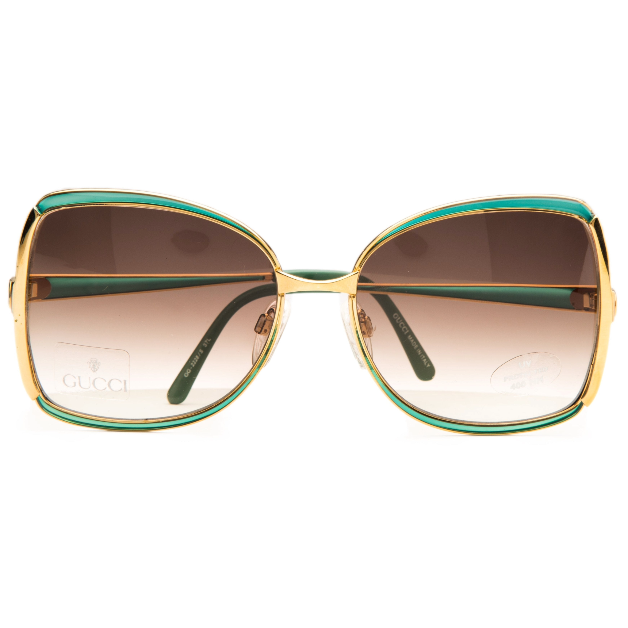 Vintage Gucci 377909 Oversized Sunglasses for Women in Green and Gold Frame with Brown Lens for 100% UV Protection