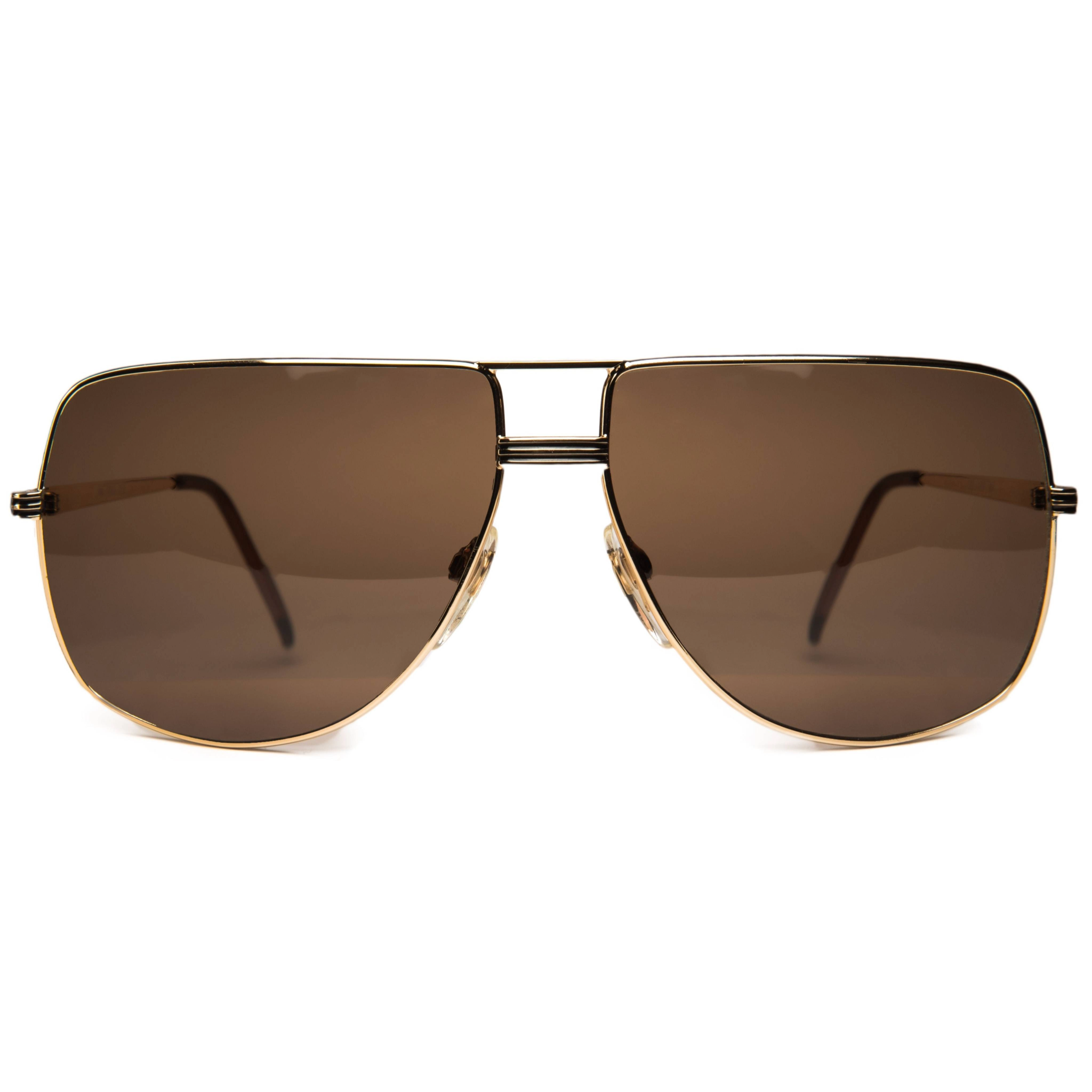 Vintage Gucci Flat Brow Navigator sunglasses in gold with brown lenses 