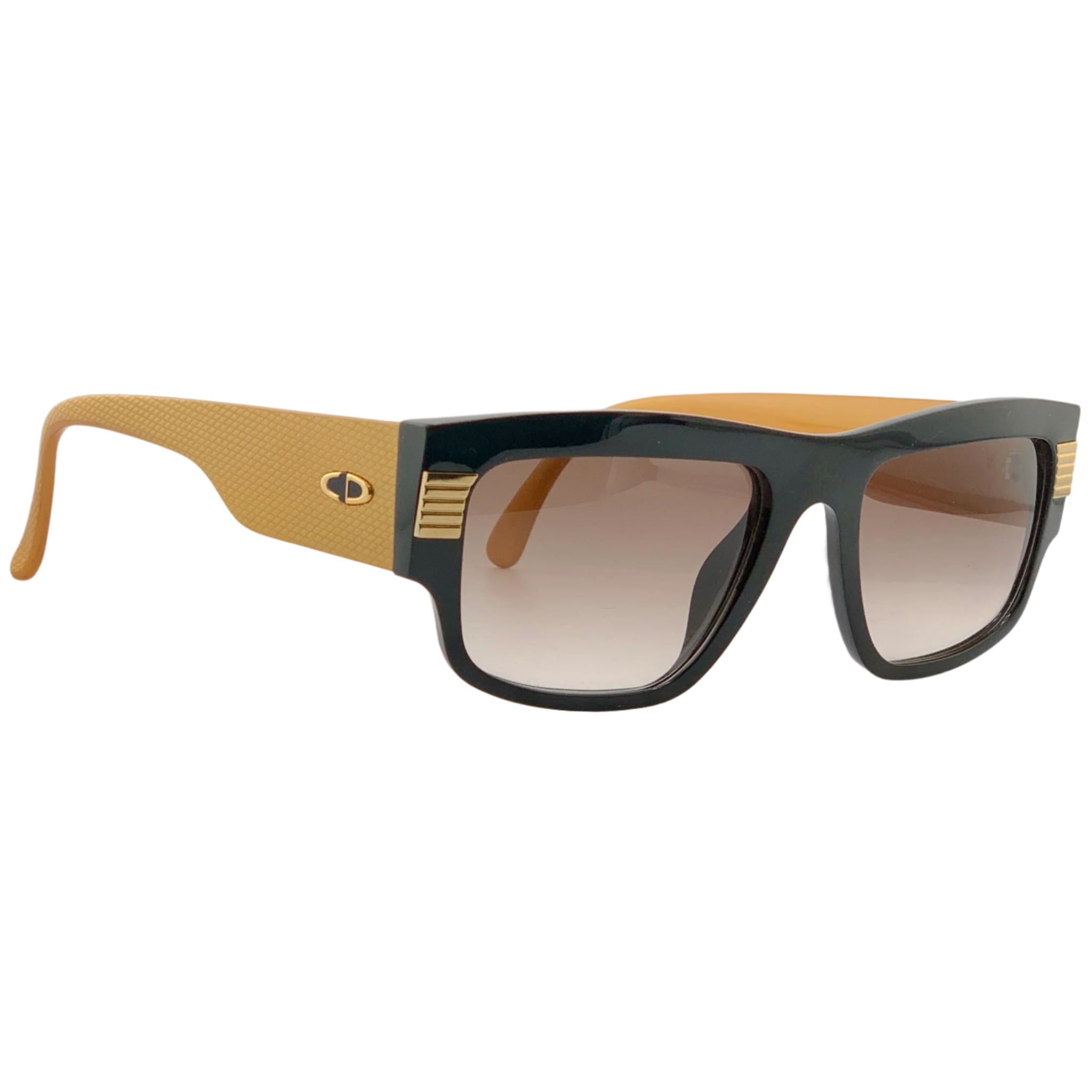  Christian Dior Wayfarer 2607 90 sunglasses, suitable for both men and women, featuring a black and yellow frame, brown lenses, and made in Germany, in excellent, unworn condition, and guaranteed authentic