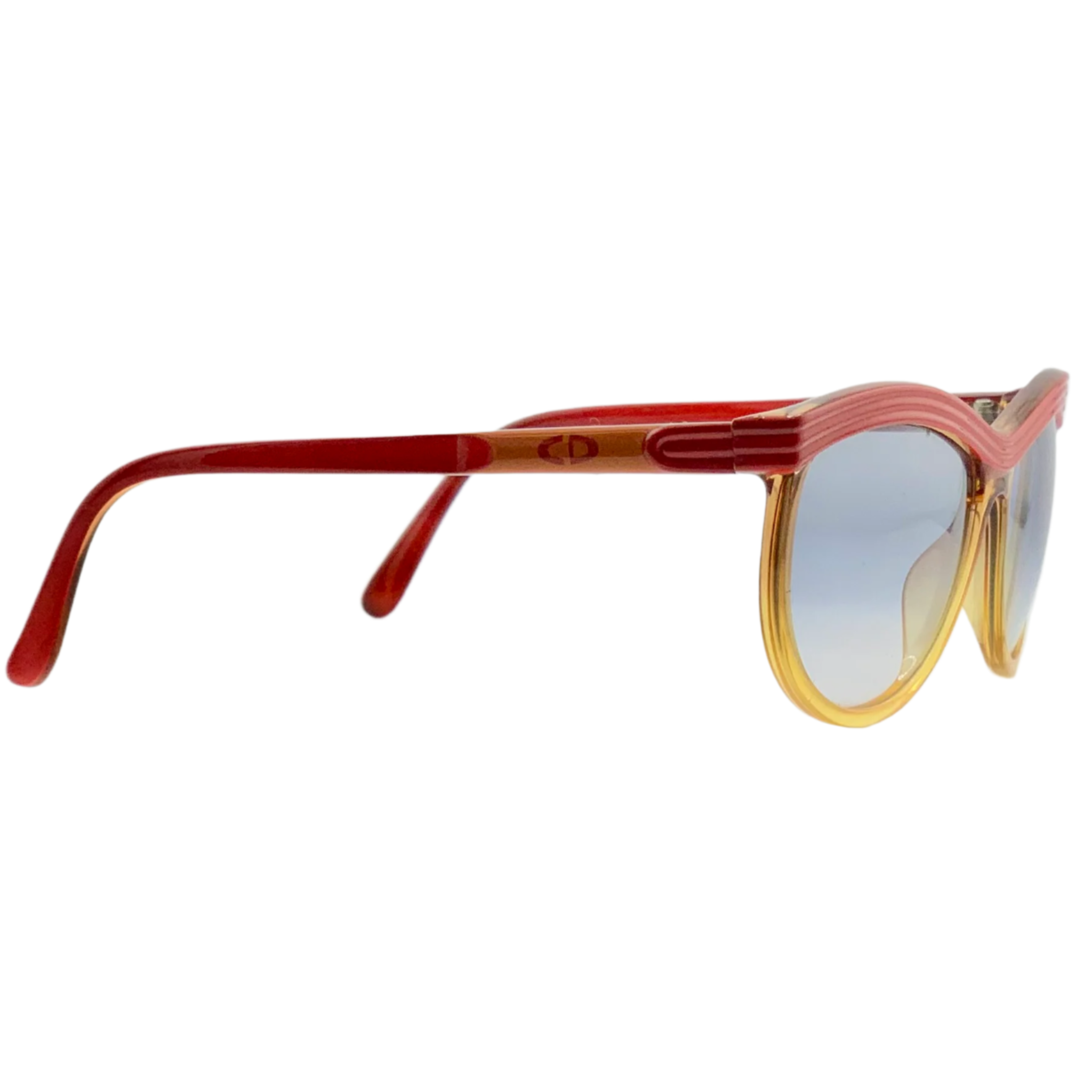  Authentic vintage Christian Dior Oval 2350 30 sunglasses, made for women, red/yellow frame, blue lenses, superb condition, original