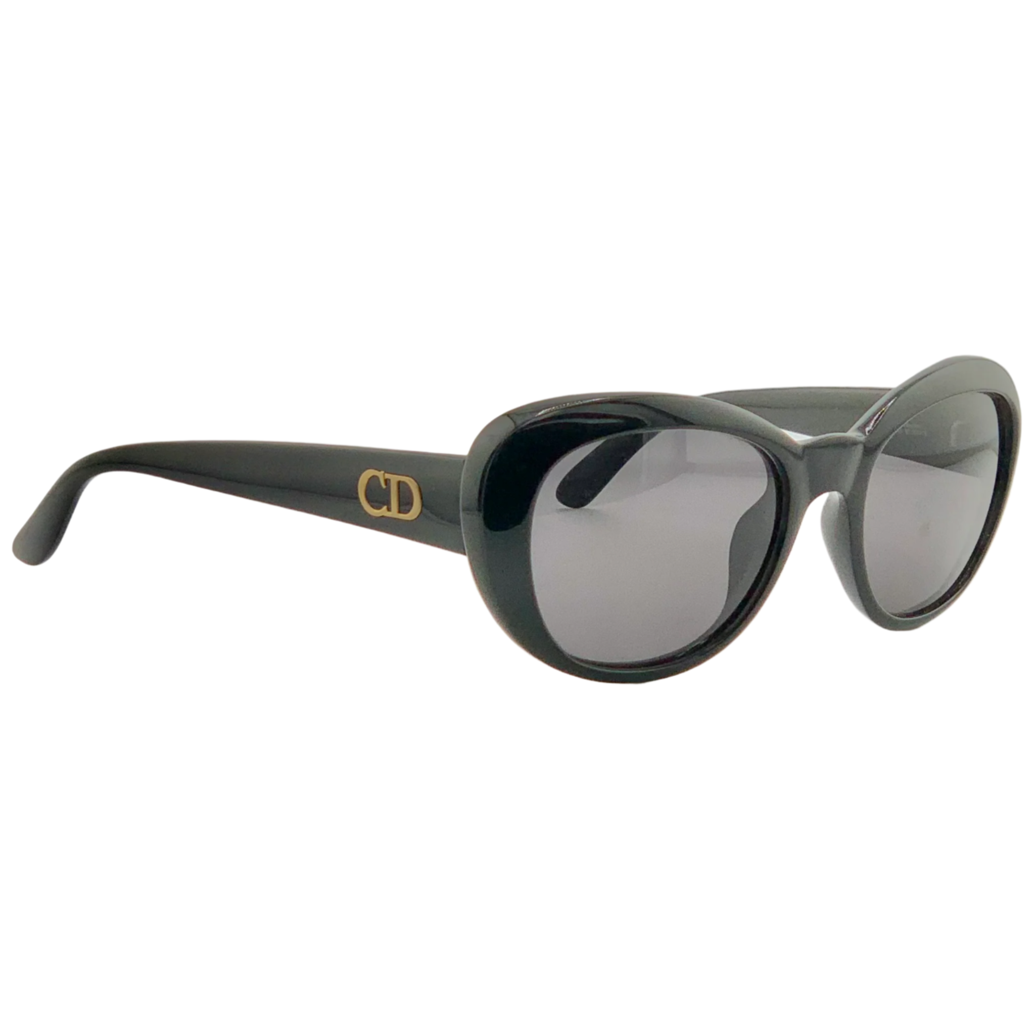 Never before worn or sold, authentic Christian Dior Round 2945 90 sunglasses for women in black and gold frame with grey lenses made in Austria