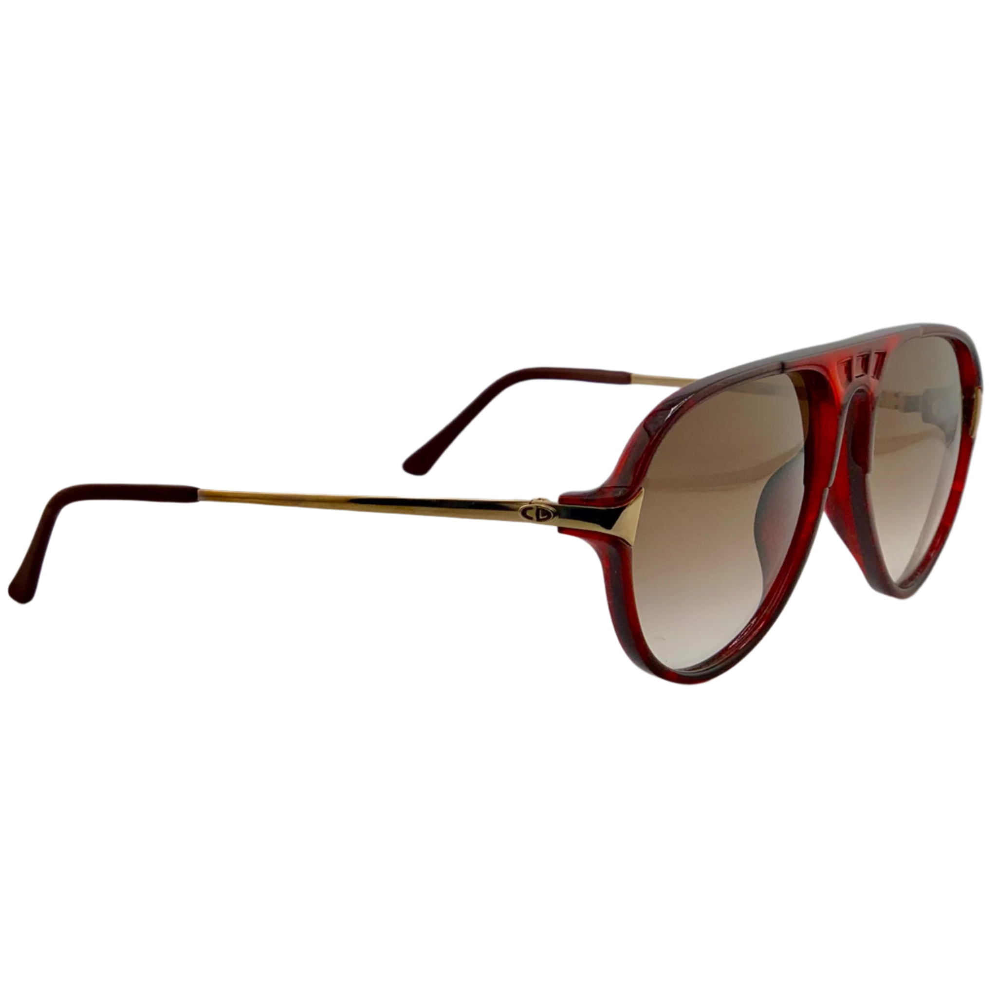  Original vintage Christian Dior round sunglasses in red and gold for women, featuring brown lenses and made in Austria, in impeccable, unworn condition